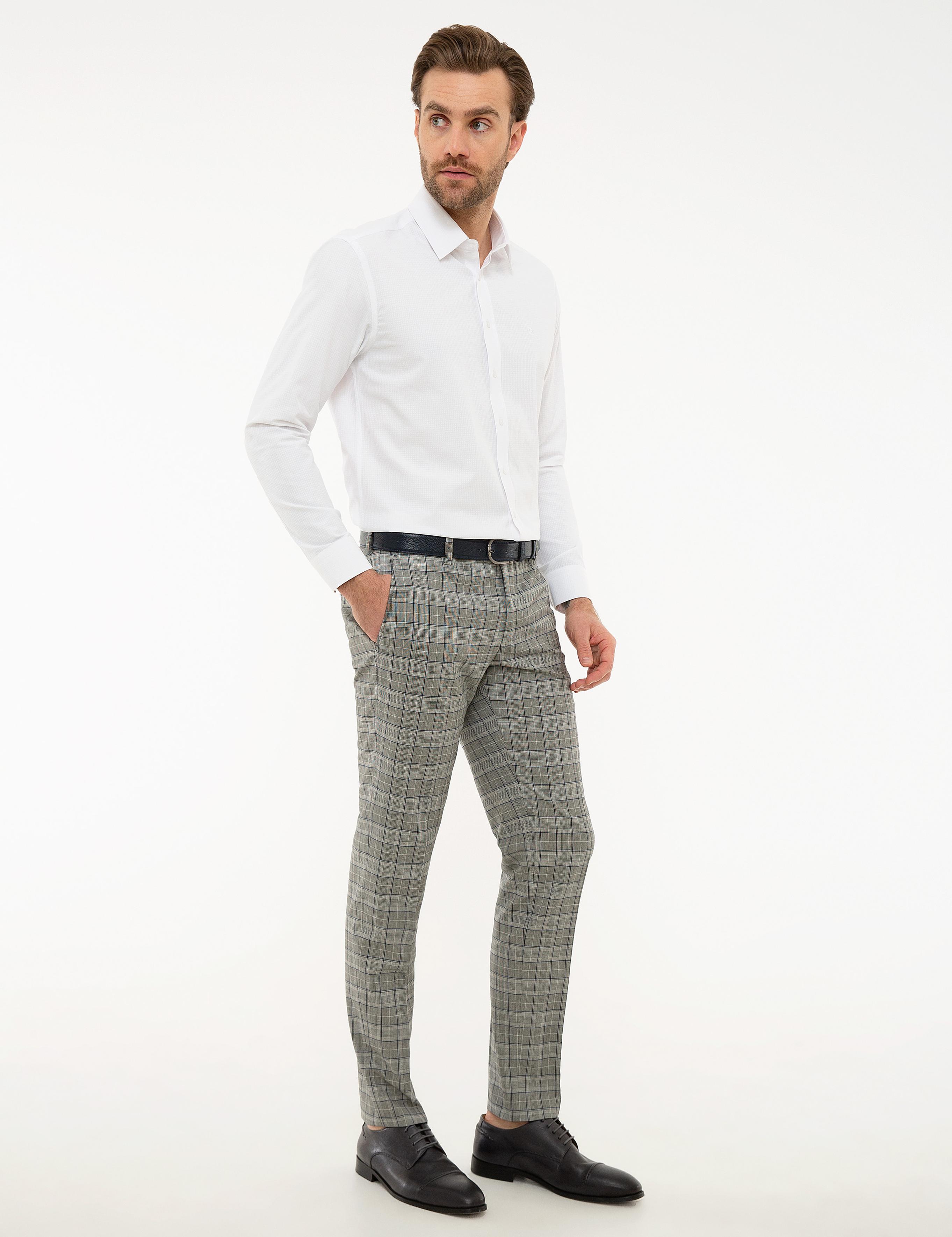 Ekose Gri Ekstra Slim Fit Pantolon