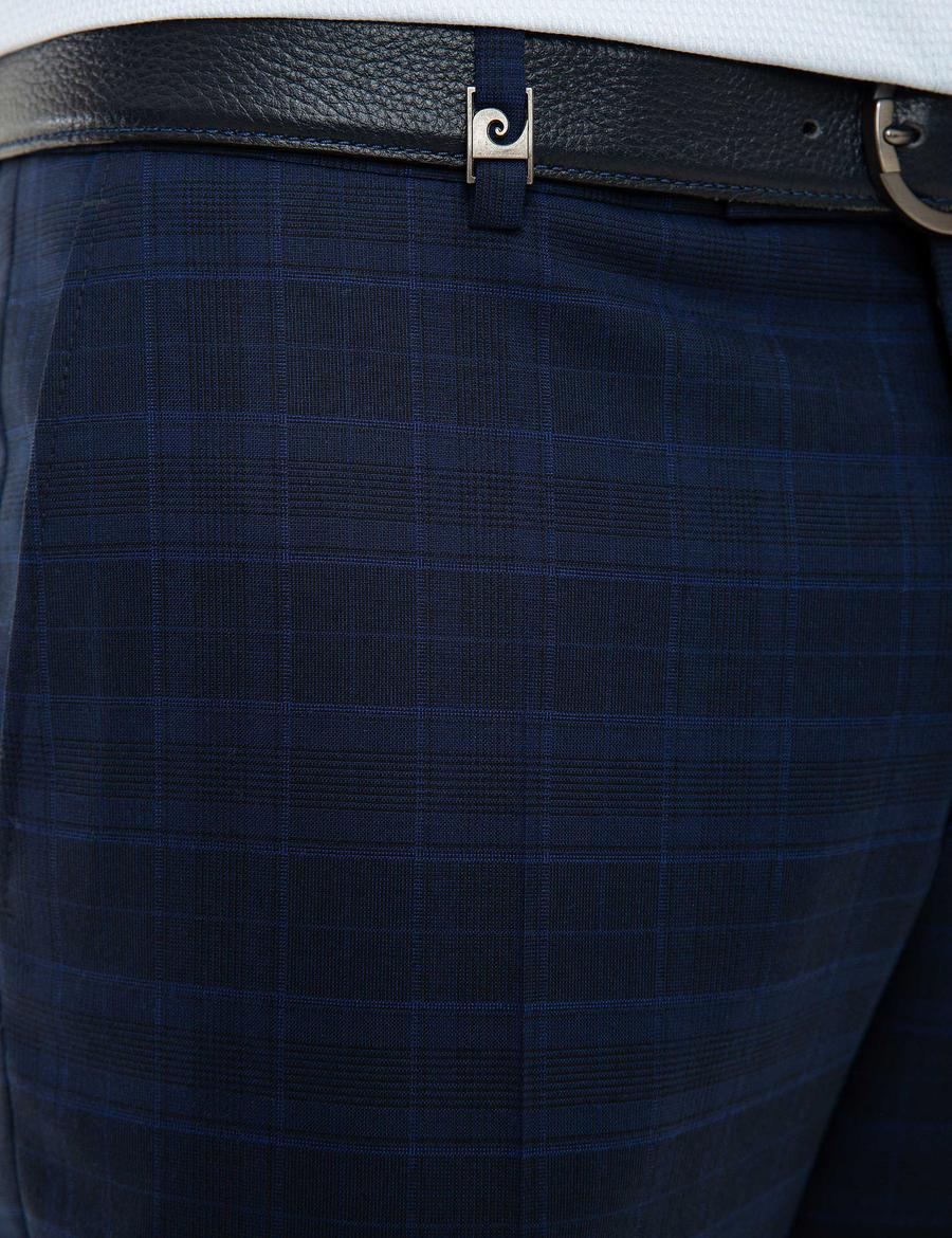 Ekose Lacivert Ekstra Slim Fit Pantolon