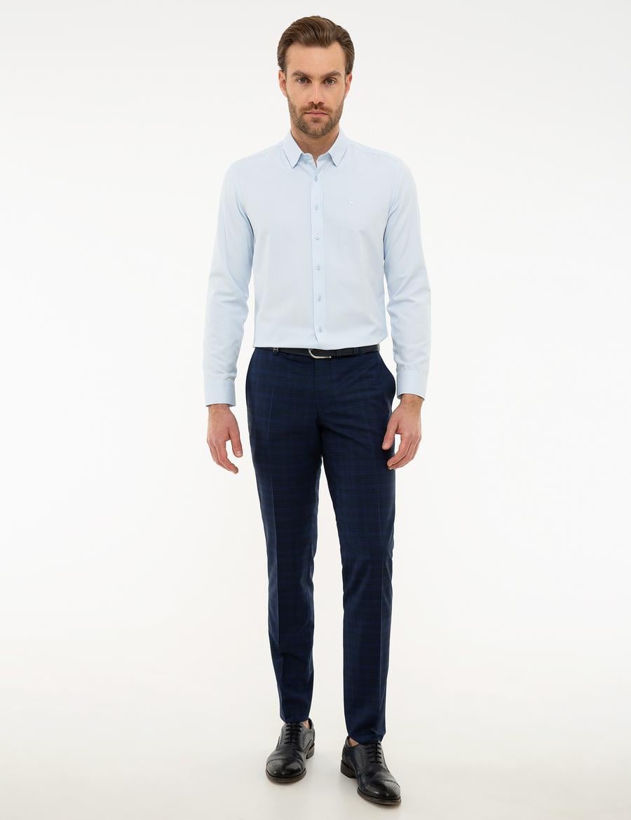 Ekose Lacivert Ekstra Slim Fit Pantolon