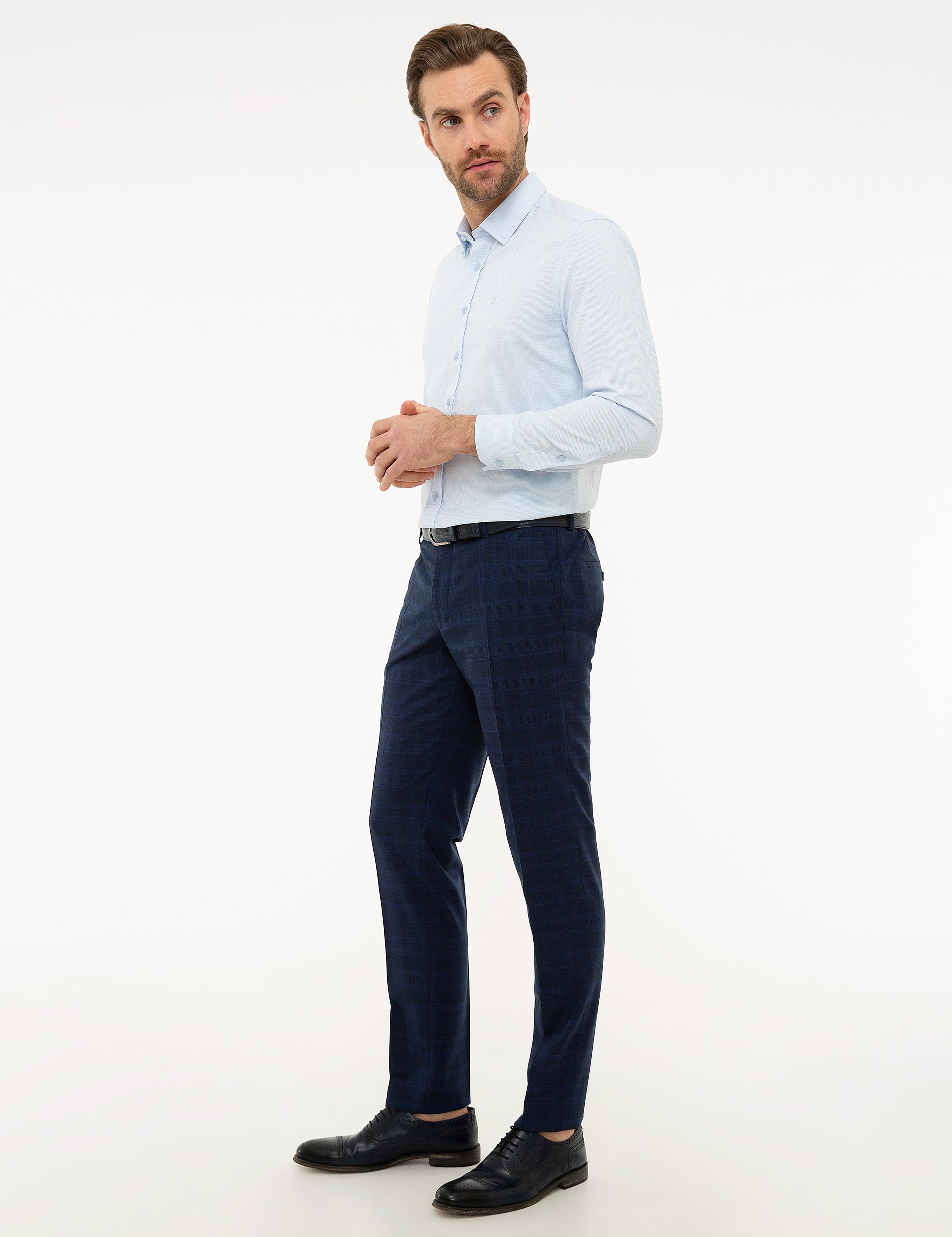 Ekose Lacivert Ekstra Slim Fit Pantolon