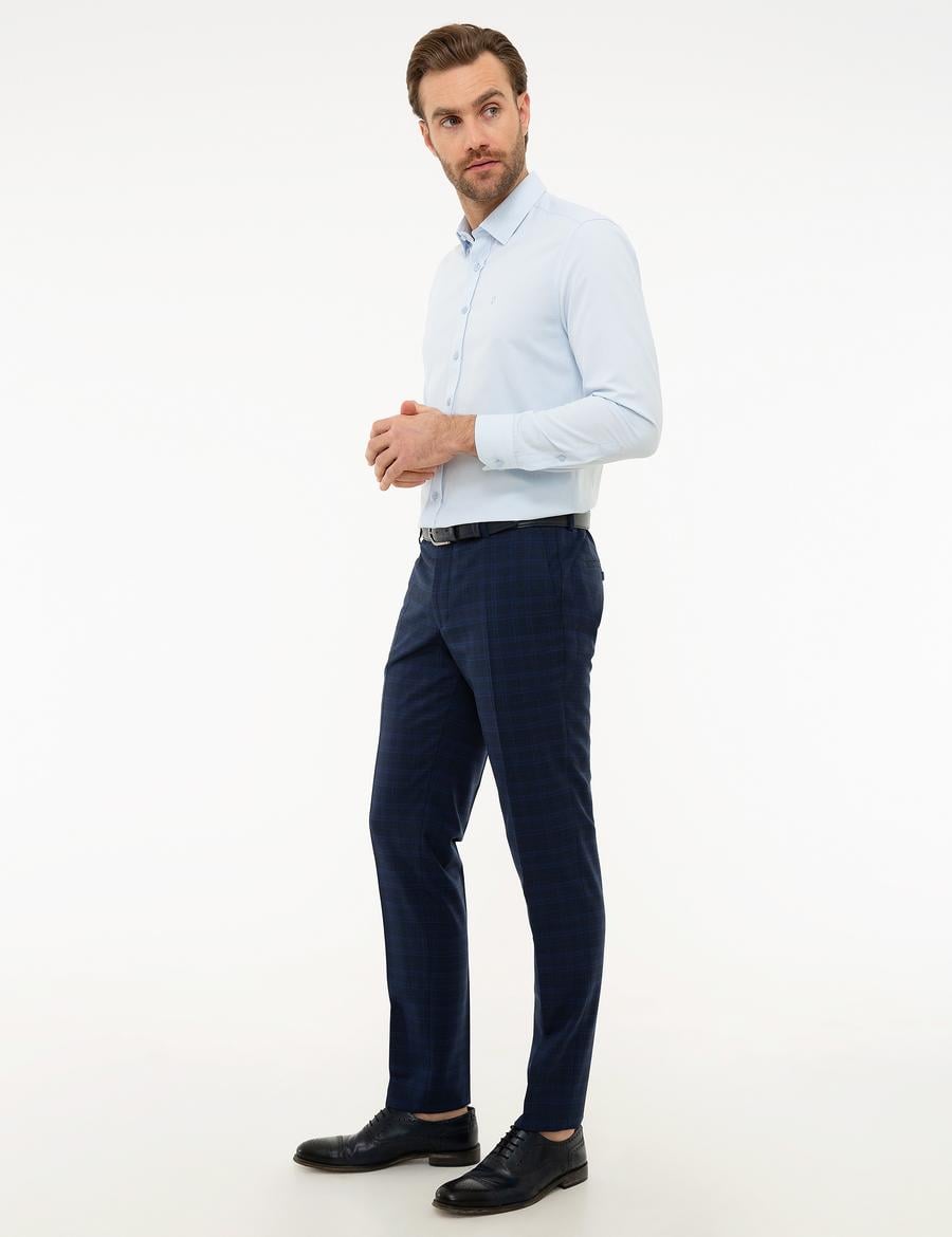 Ekose Lacivert Ekstra Slim Fit Pantolon