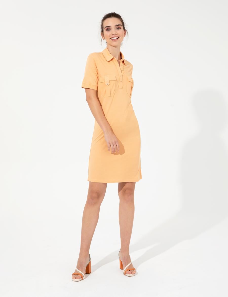 Turuncu Polo Yaka Elbise