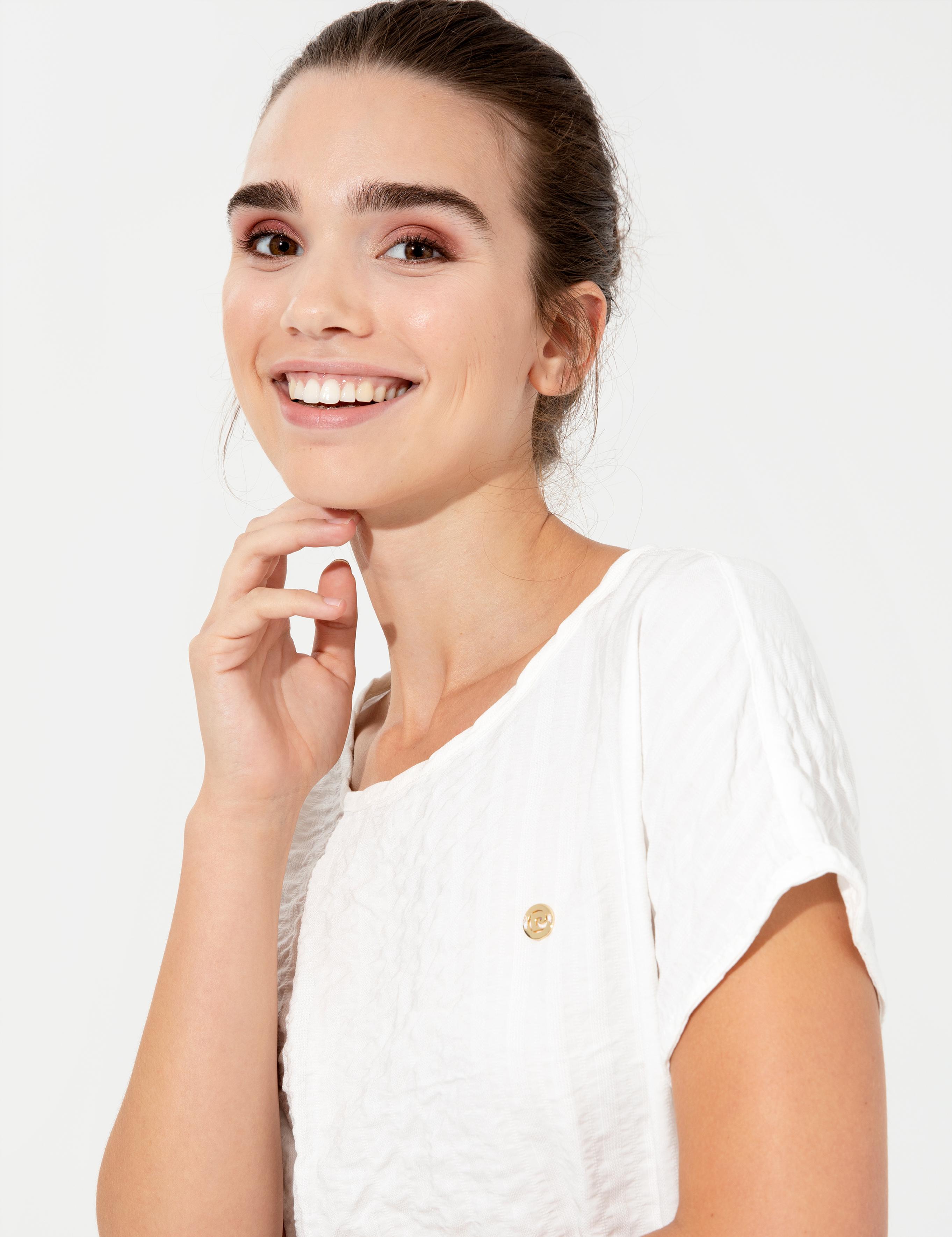 Beyaz Crop Top Kısa Kollu Bluz