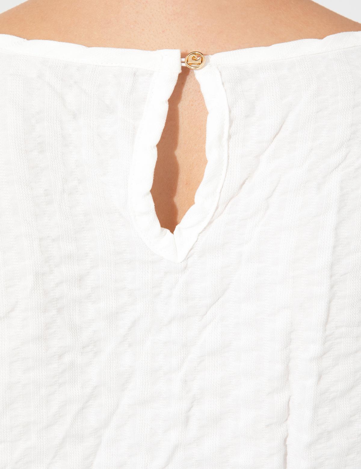 Beyaz Crop Top Kısa Kollu Bluz - 50252493004