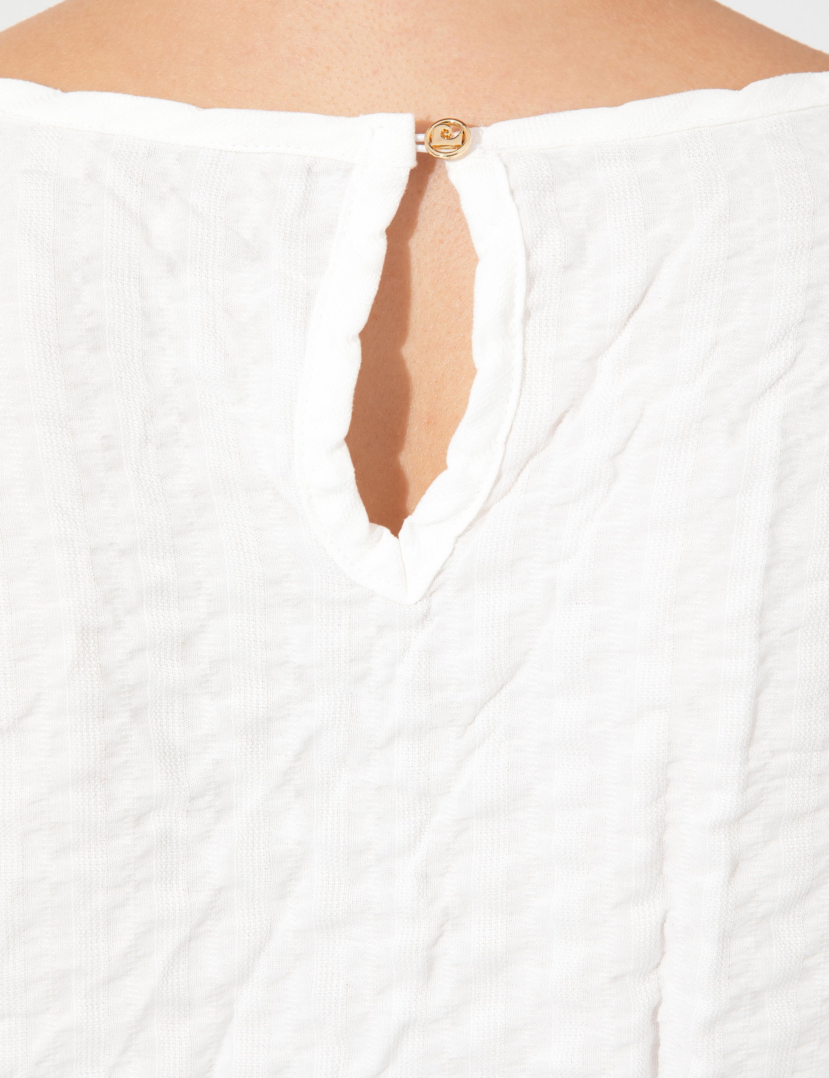 Beyaz Crop Top Kısa Kollu Bluz