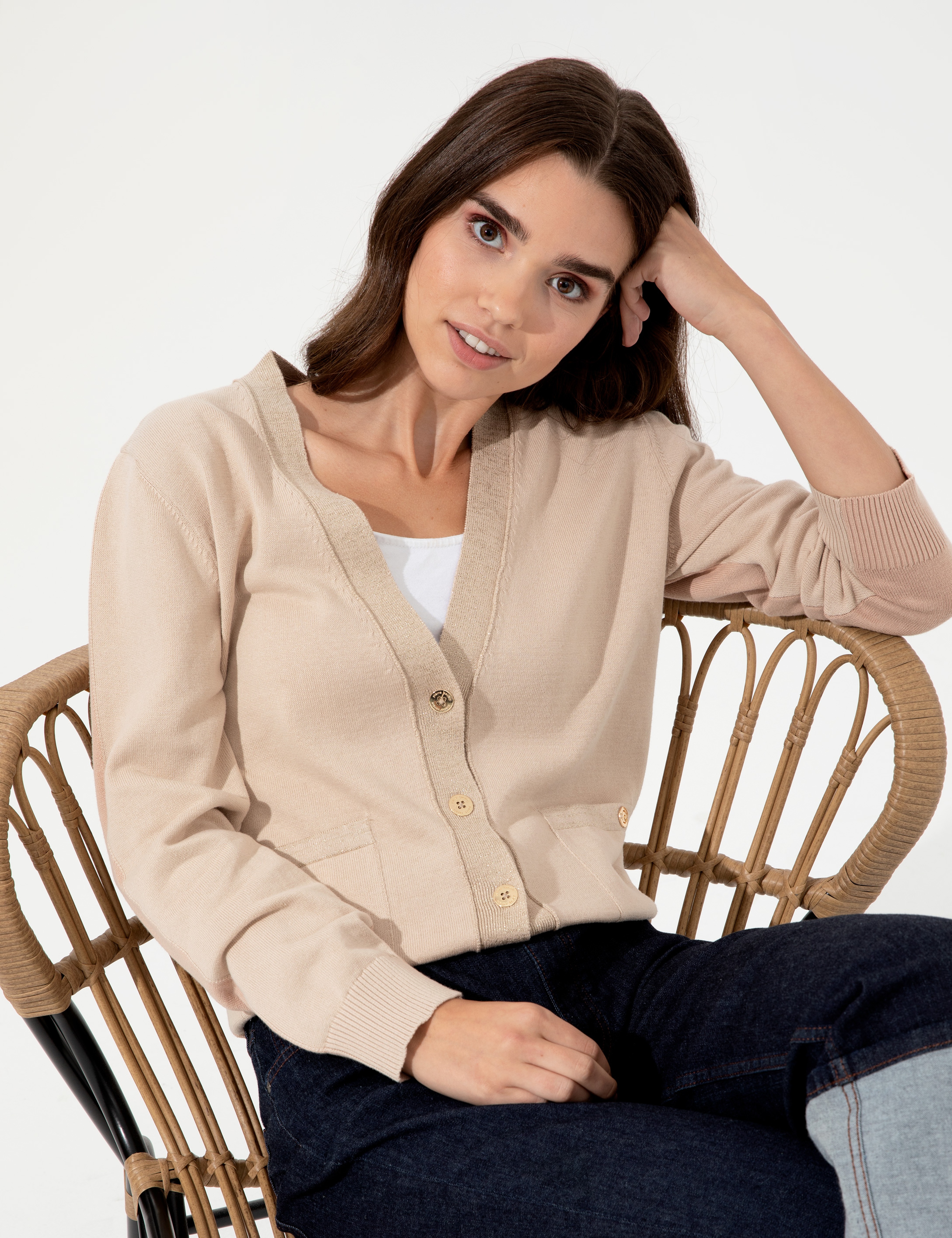 Bej Regular Fit Triko Hırka