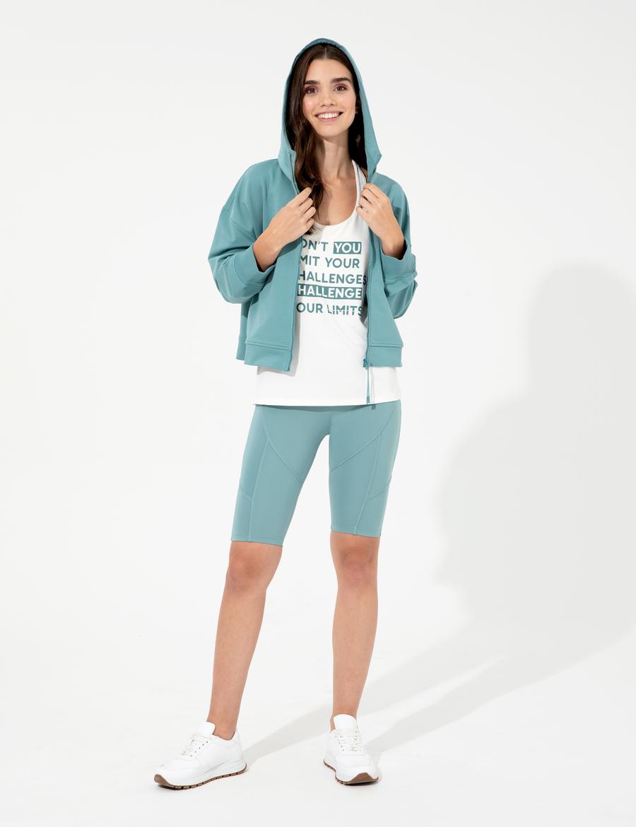 Mint Crop Top Fermuarlı Sweatshirt