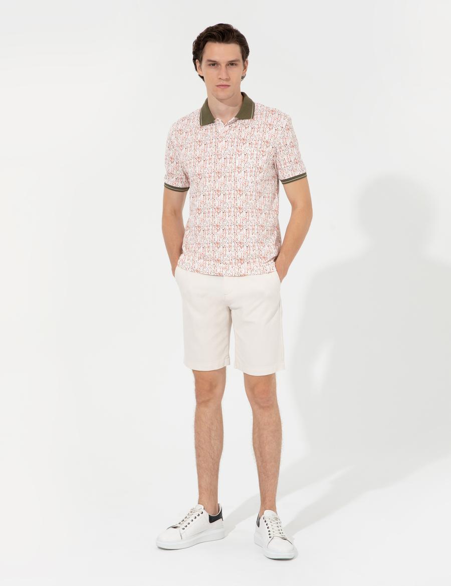 Ekru Slim Fit Bermuda Şort