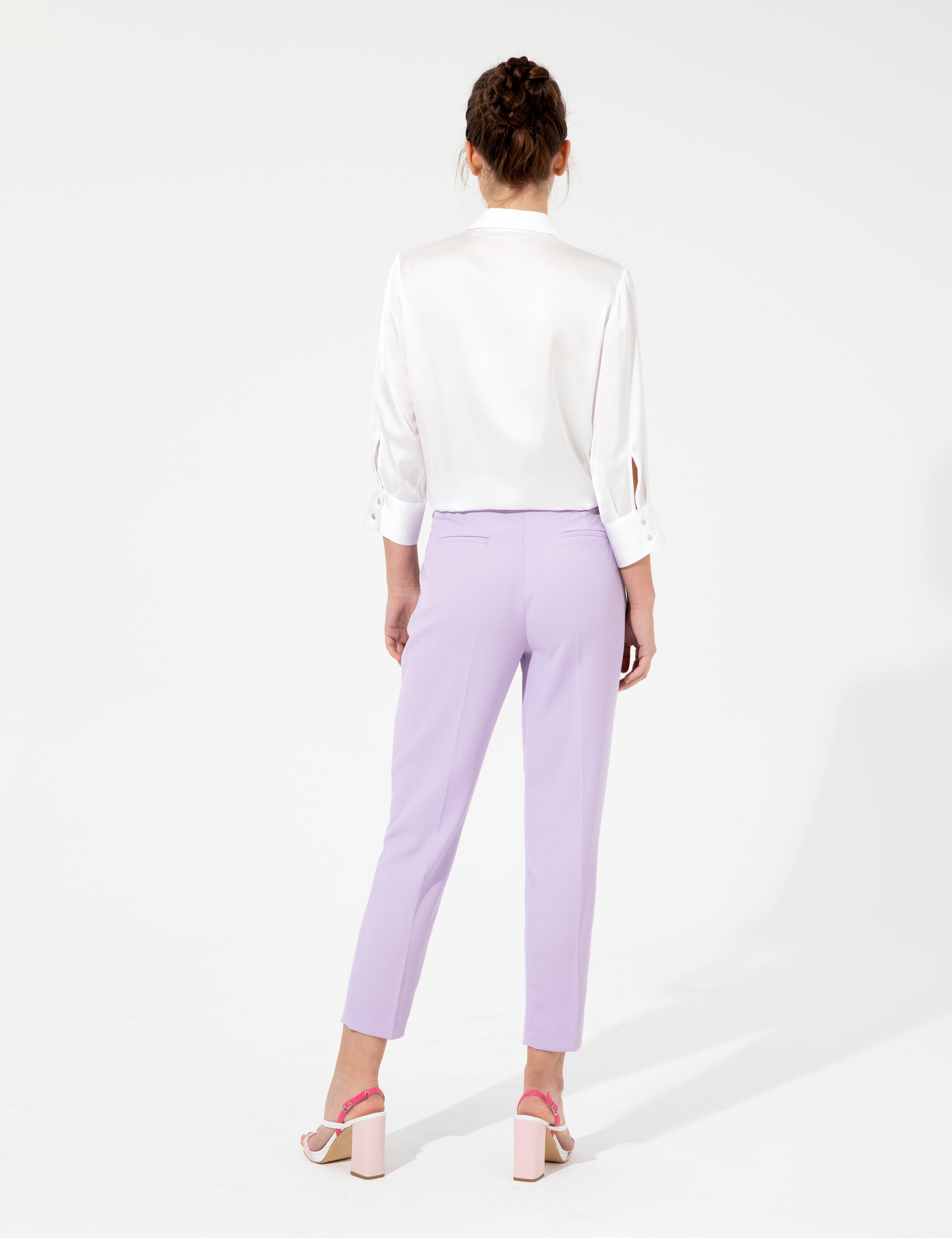 Lila Cropped Kumaş Pantolon