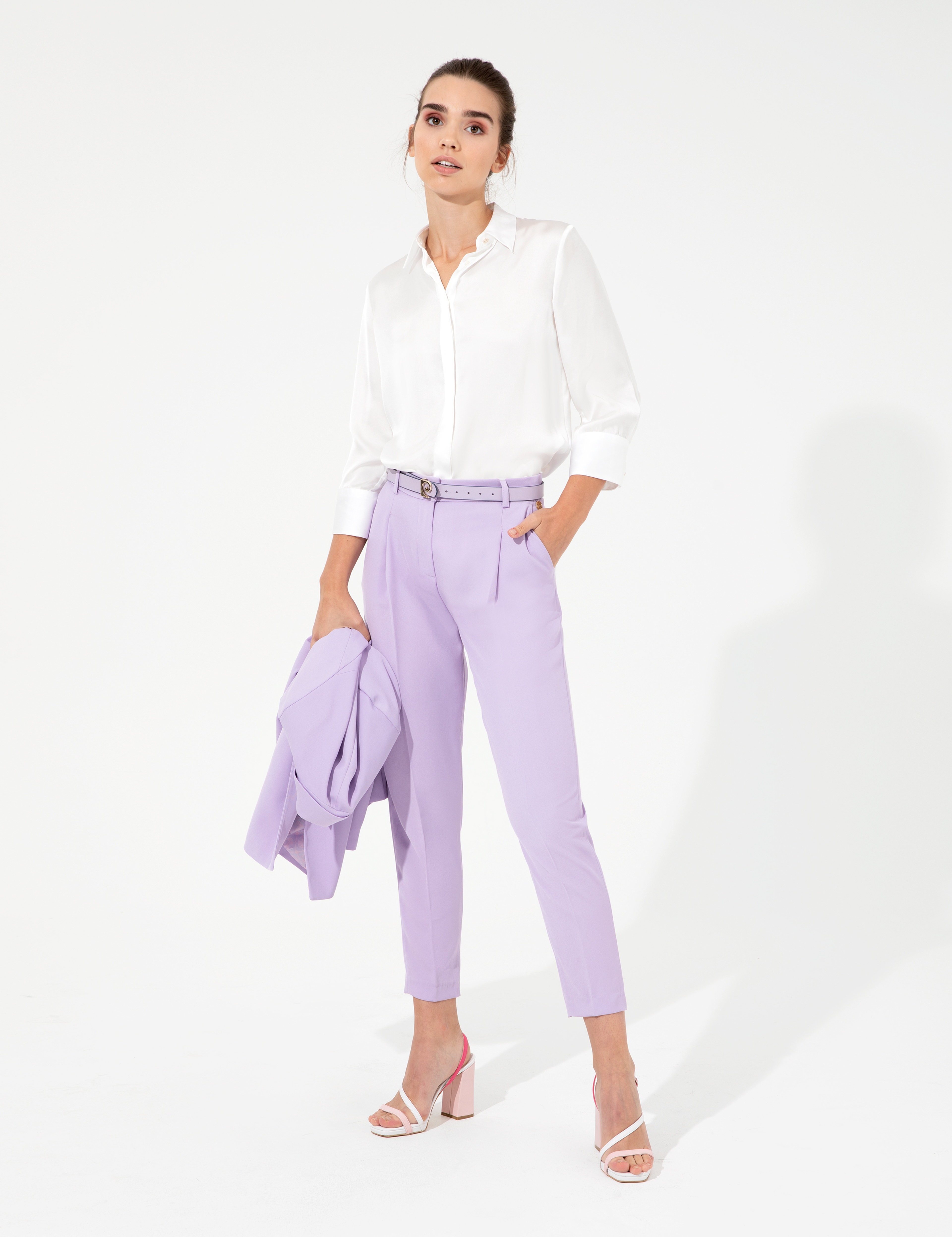 Lila Cropped Kumaş Pantolon - Image 3