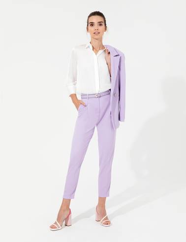 Lila Cropped Kumaş Pantolon