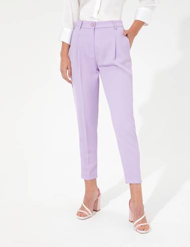 Lila Cropped Kumaş Pantolon
