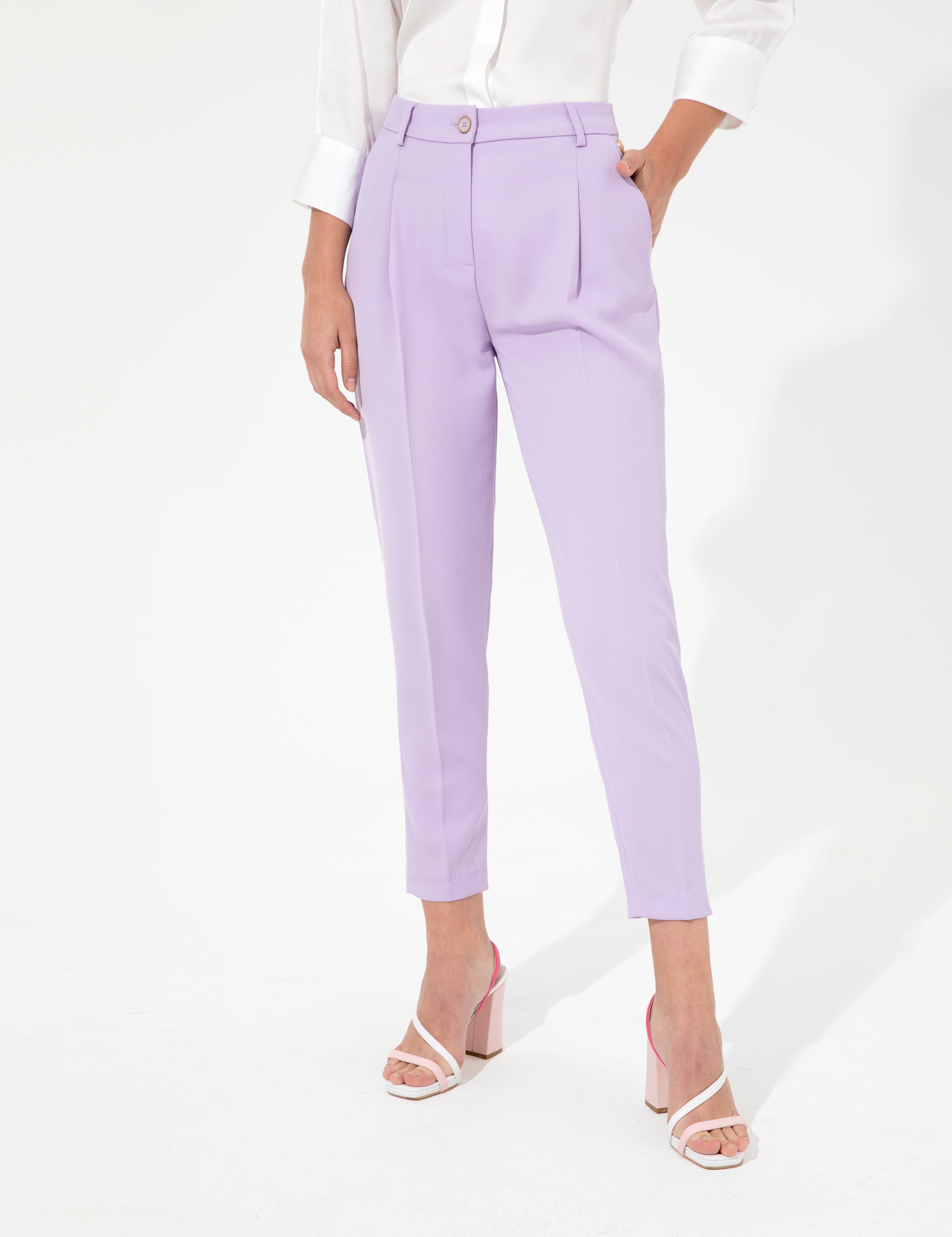 Lila Cropped Kumaş Pantolon - Image 2