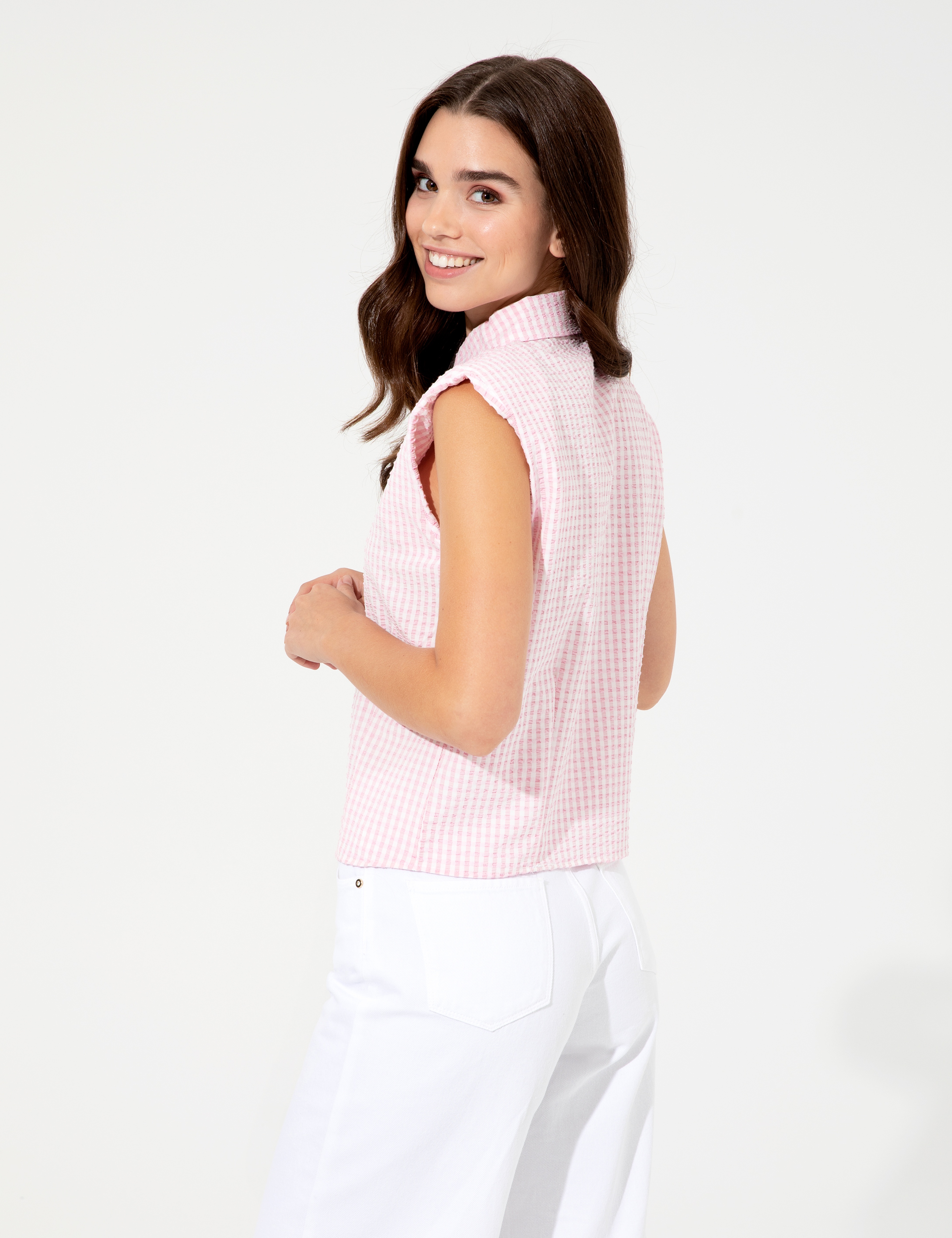 Lila  Crop Top Kolsuz Gömlek