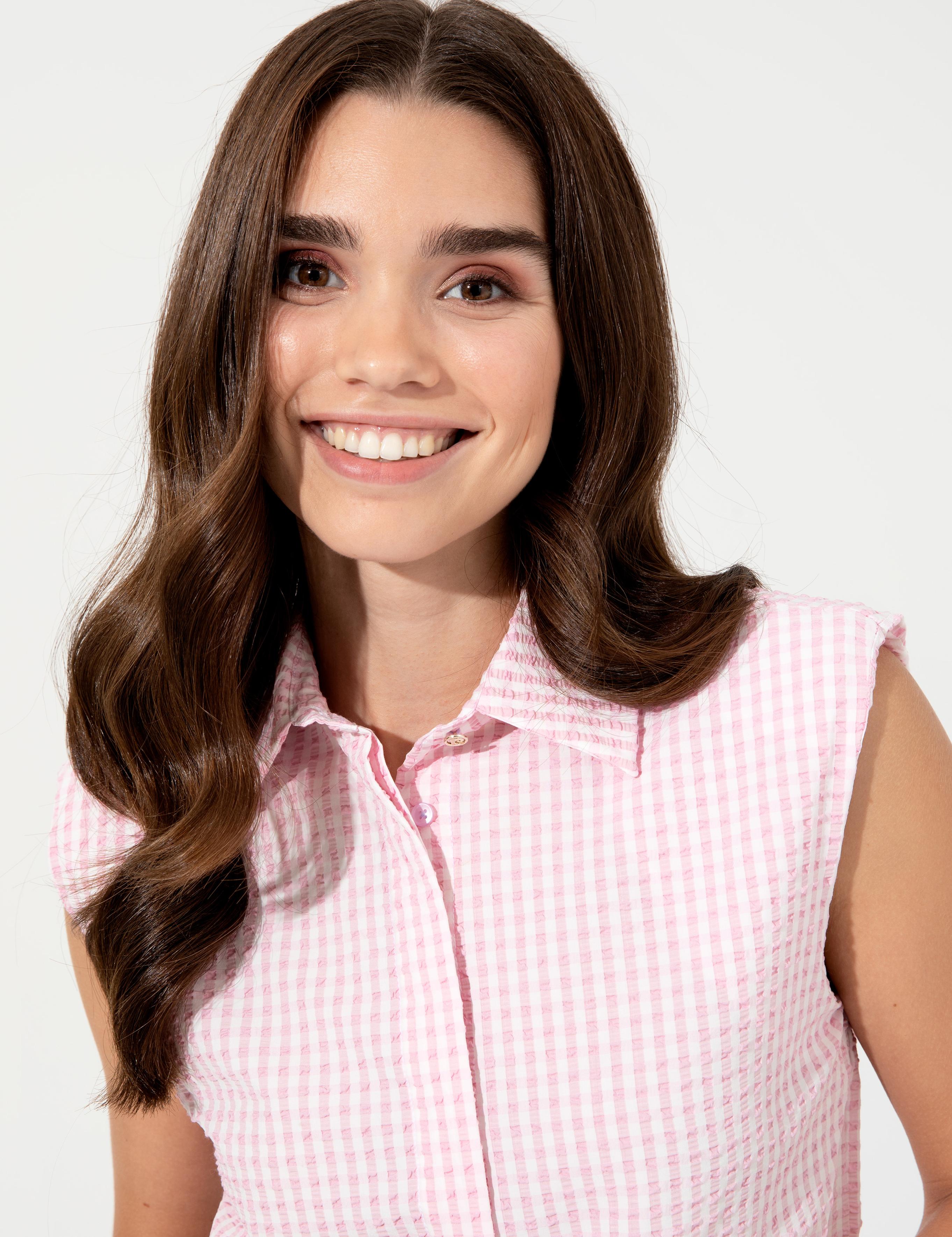 Lila  Crop Top Kolsuz Gömlek