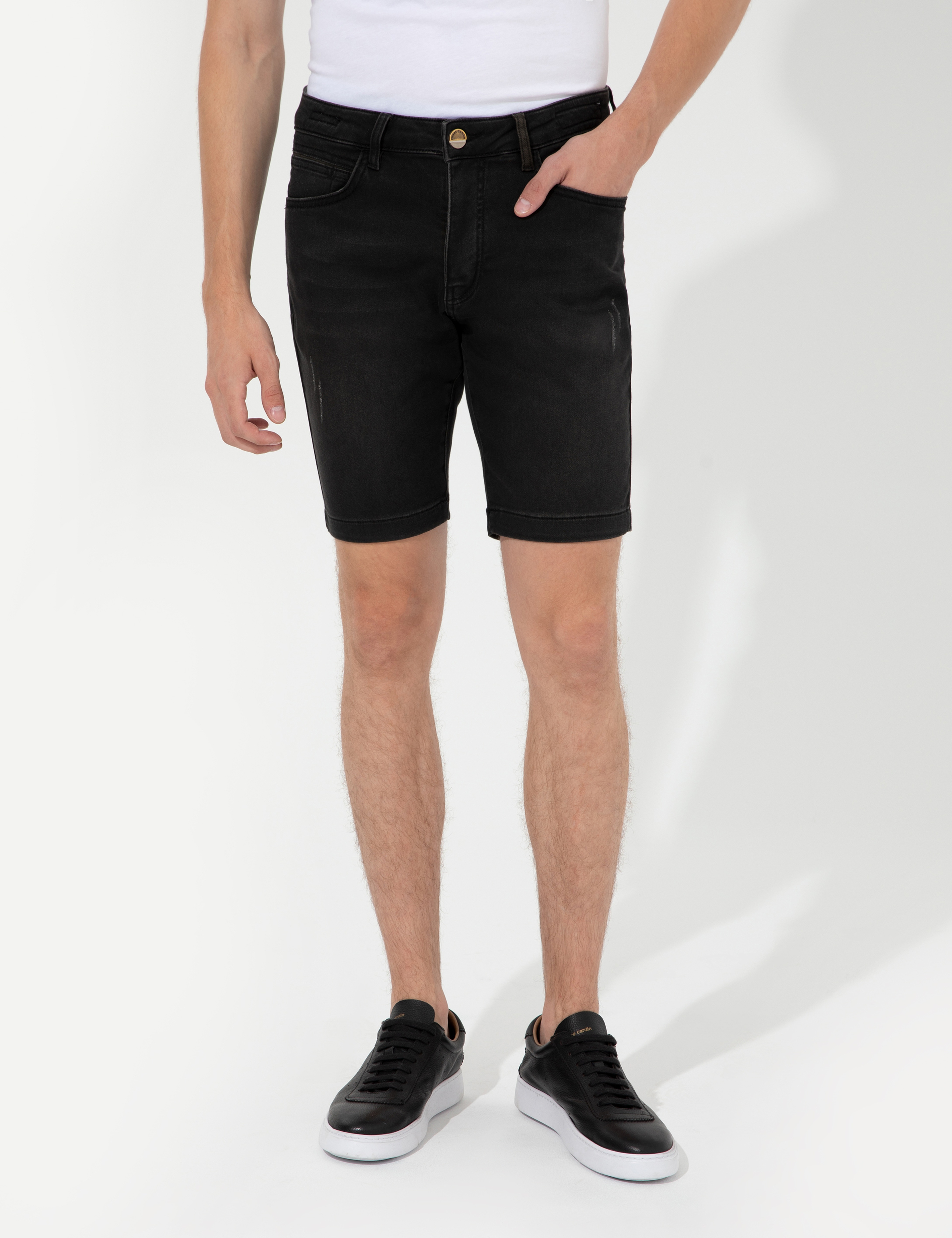 Antrasit Slim Fit Jean Şort - Image 2
