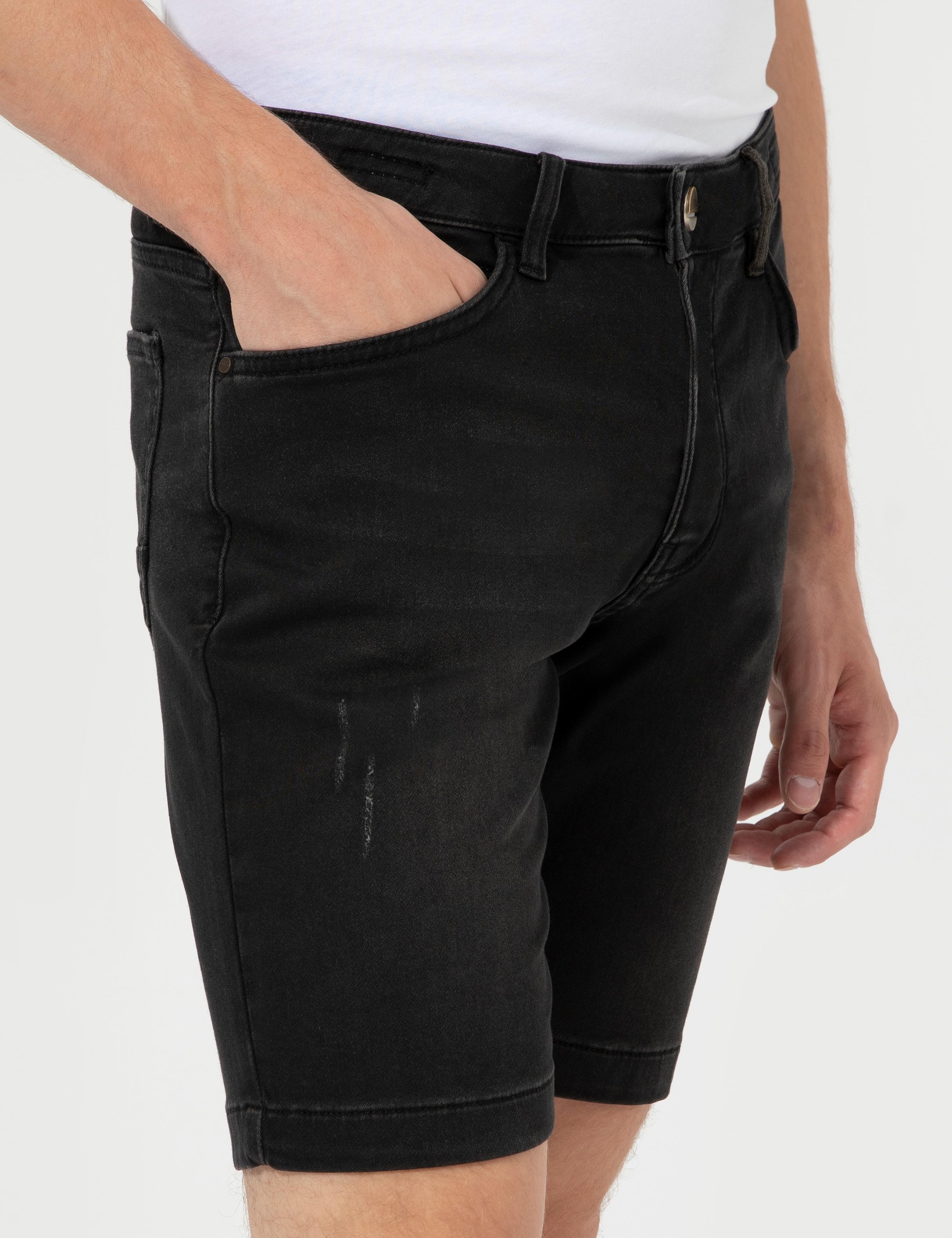 Antrasit Slim Fit Jean Şort