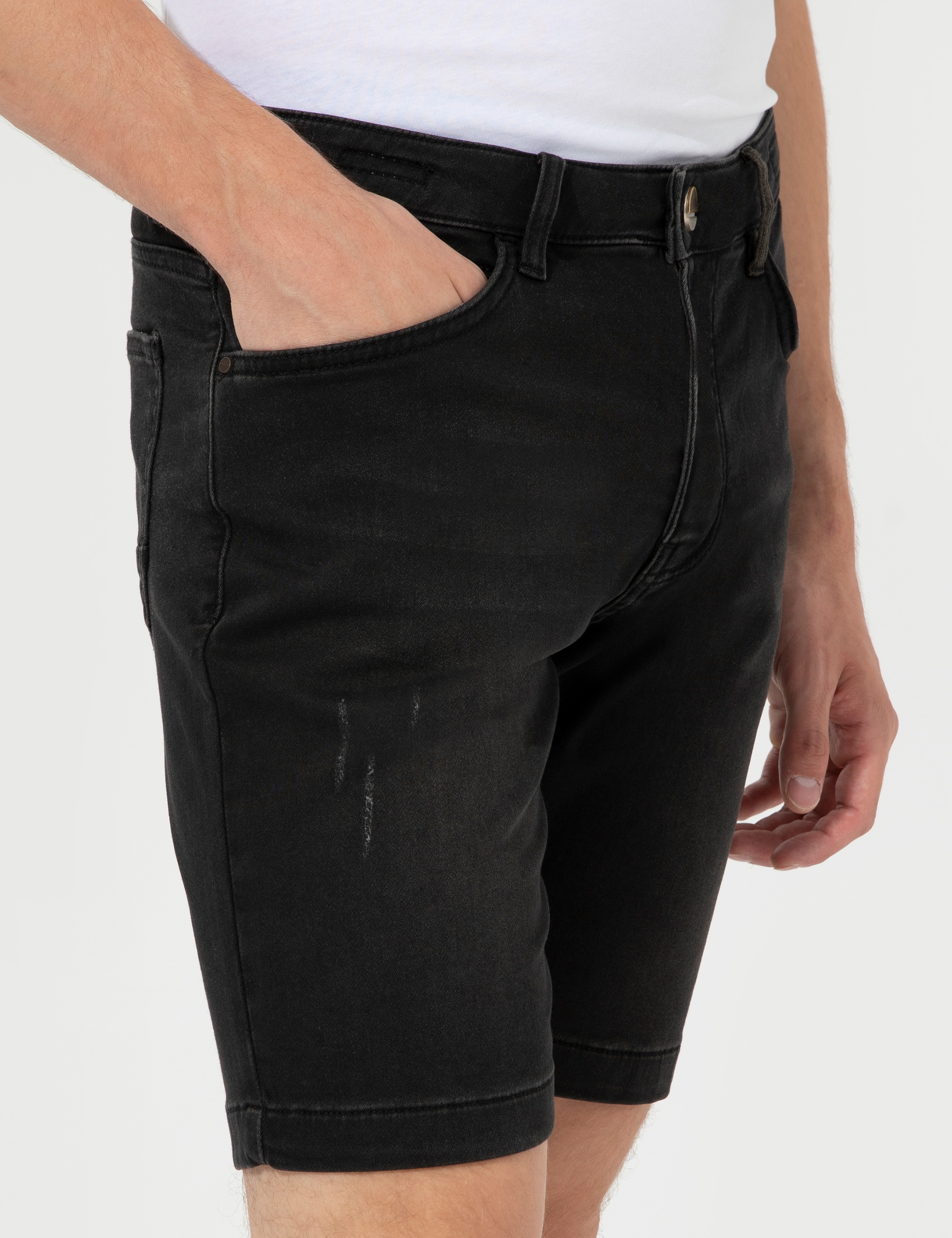 Antrasit Slim Fit Jean Şort - Image 5