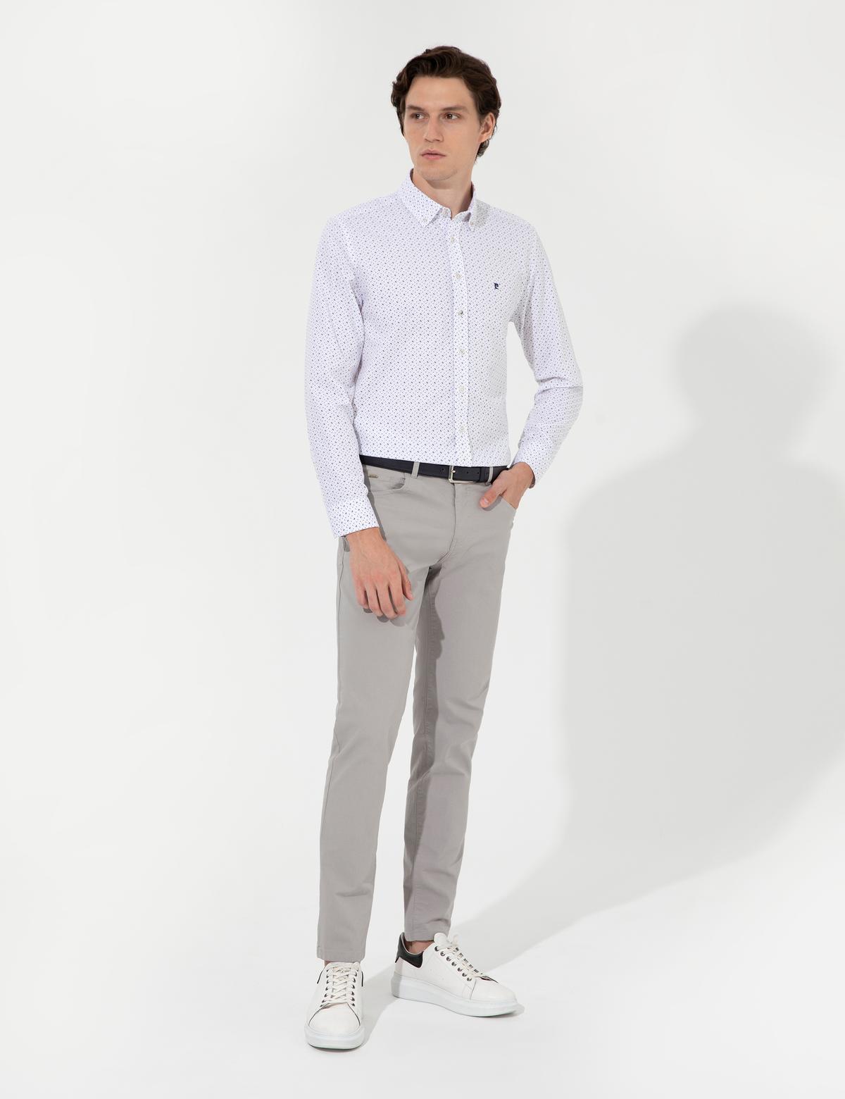 Açık Gri Slim Fit Kanvas Pantolon - 50251460039