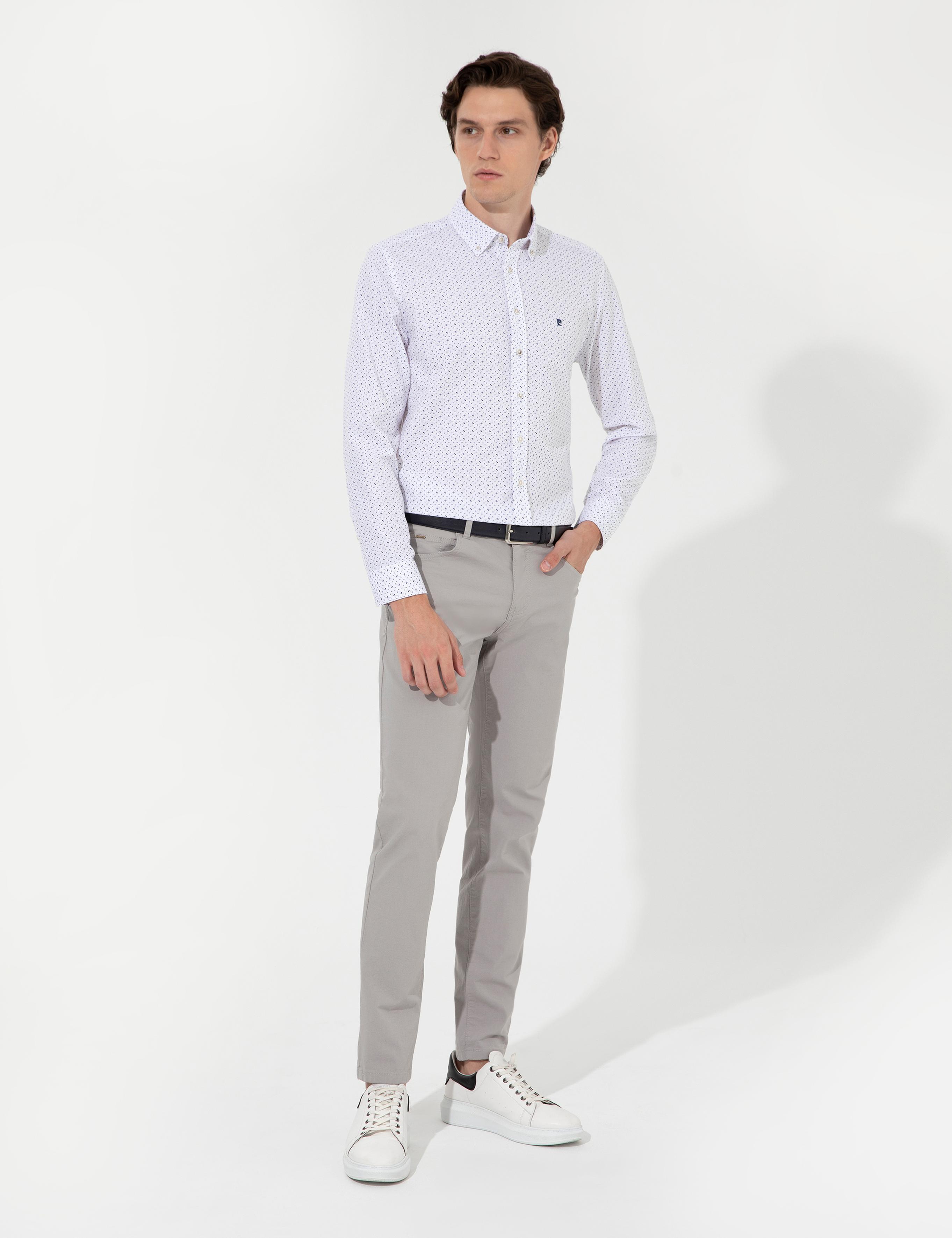 Açık Gri Slim Fit Kanvas Pantolon