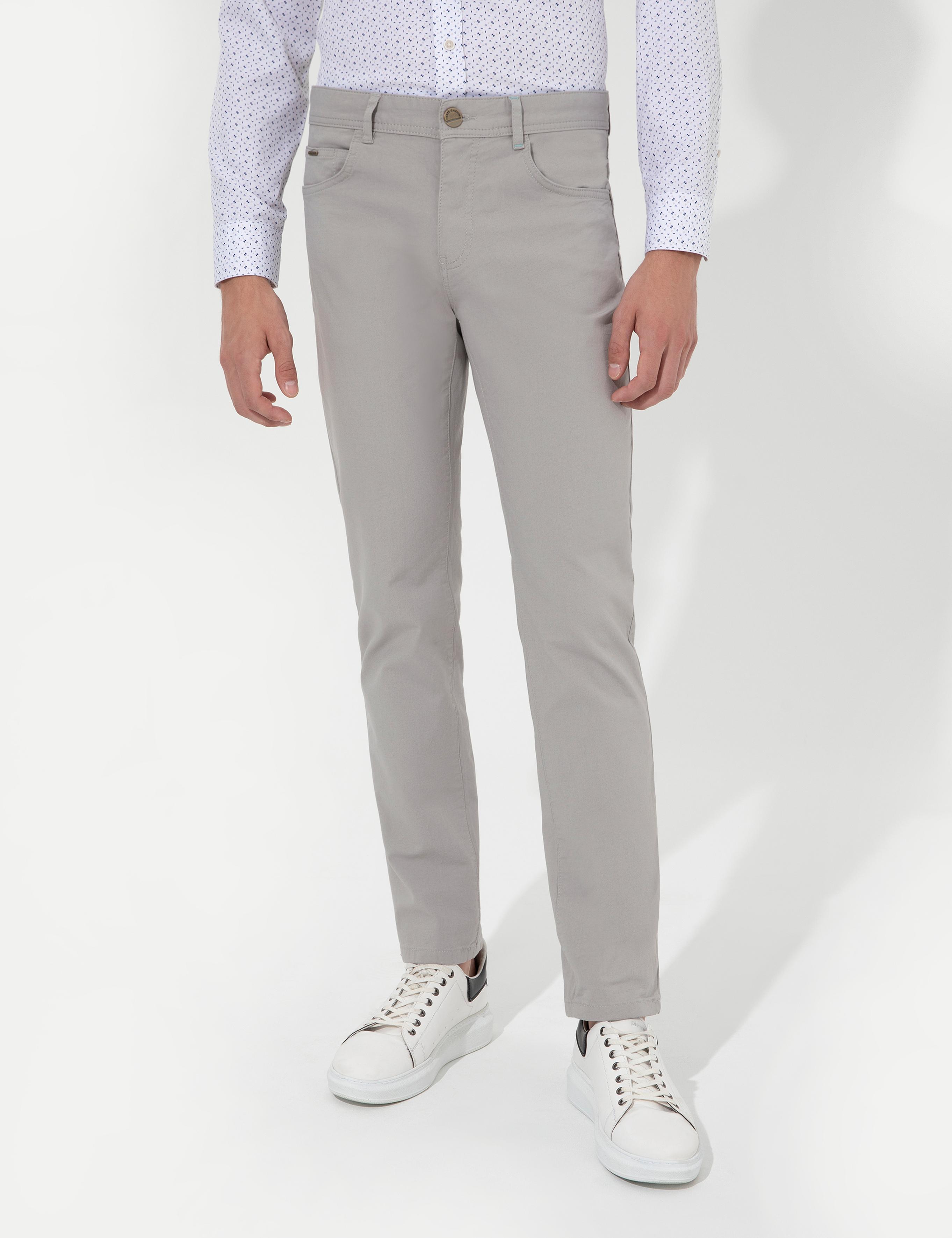 Açık Gri Slim Fit Kanvas Pantolon