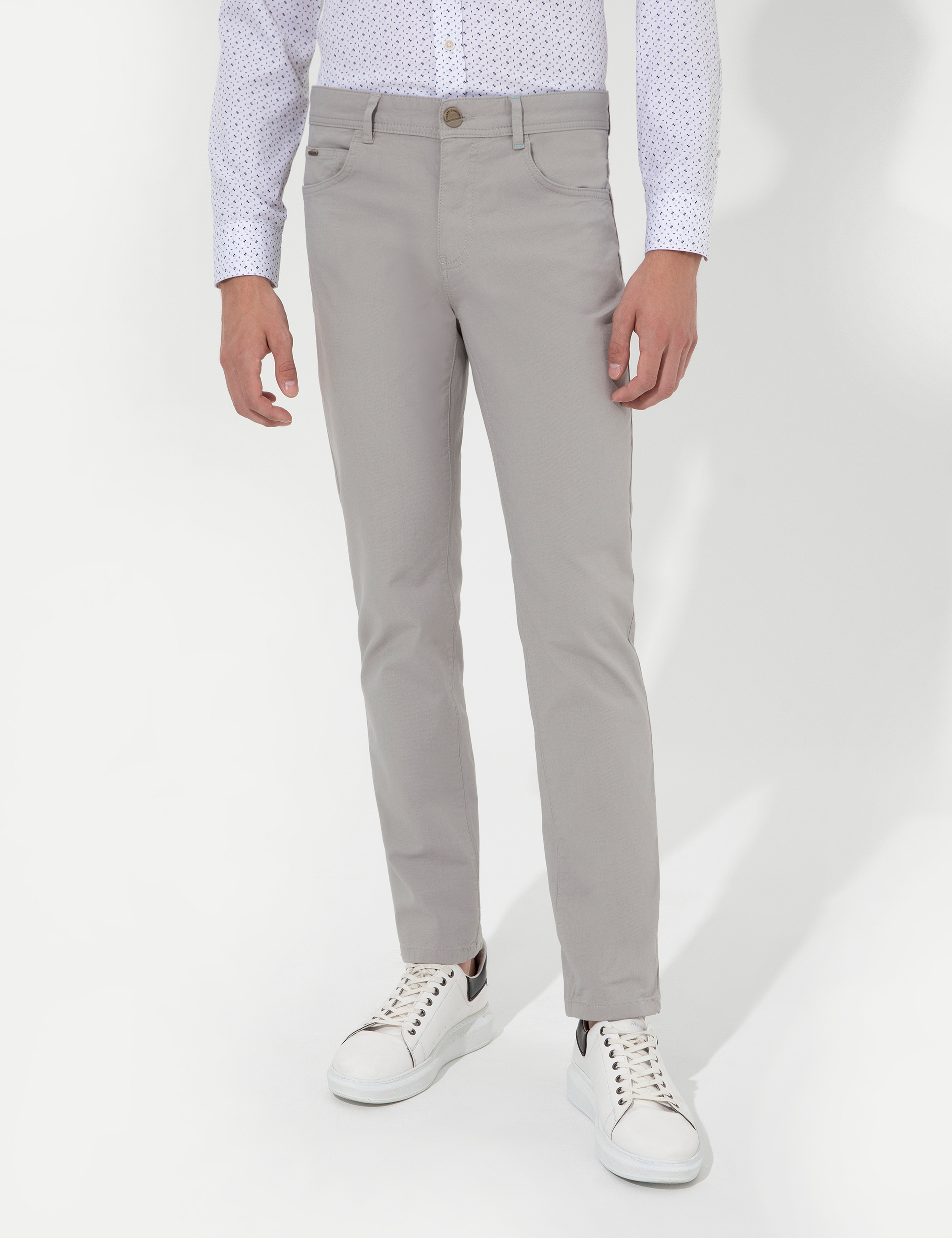 Açık Gri Slim Fit Kanvas Pantolon - Image 2