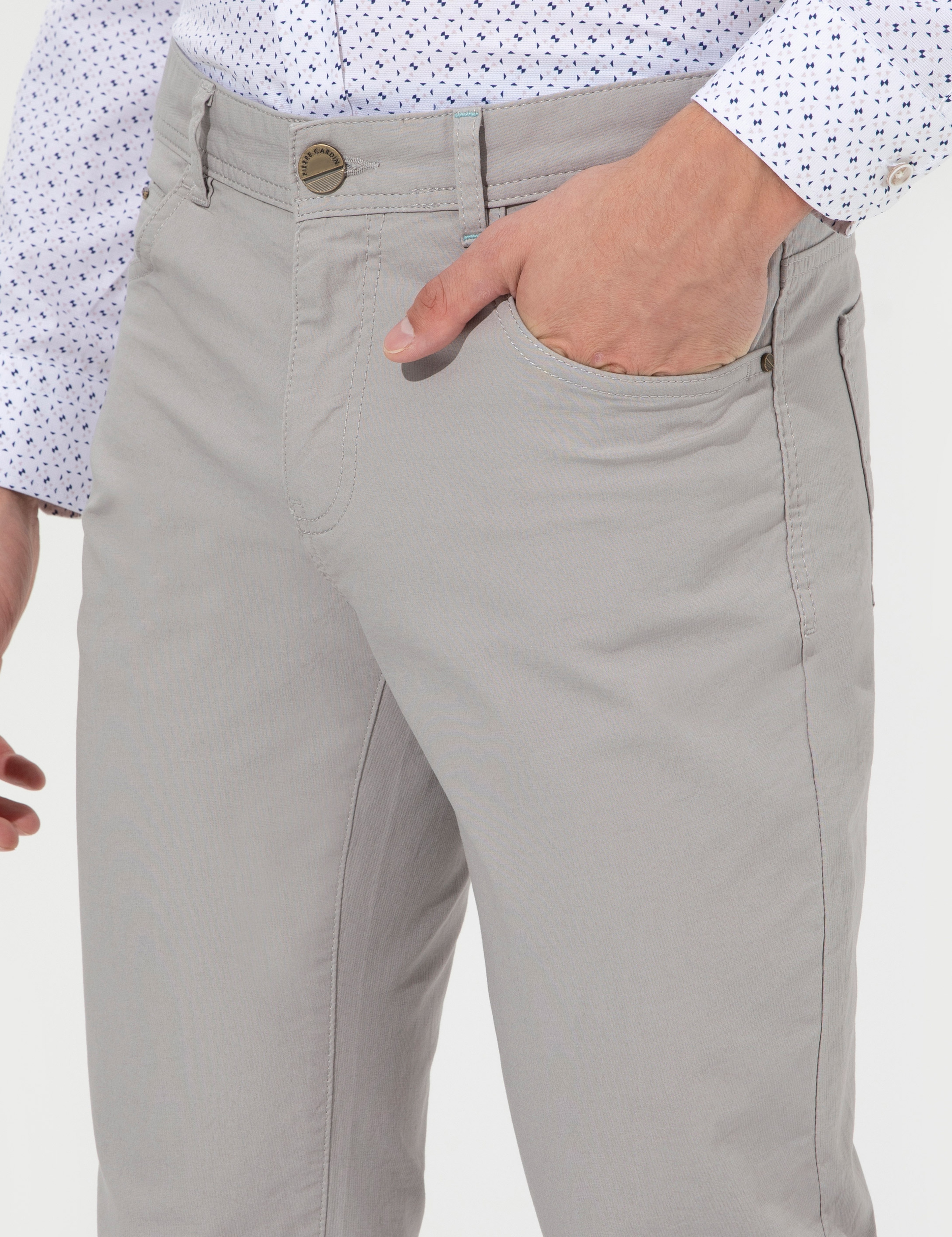 Açık Gri Slim Fit Kanvas Pantolon - Image 6