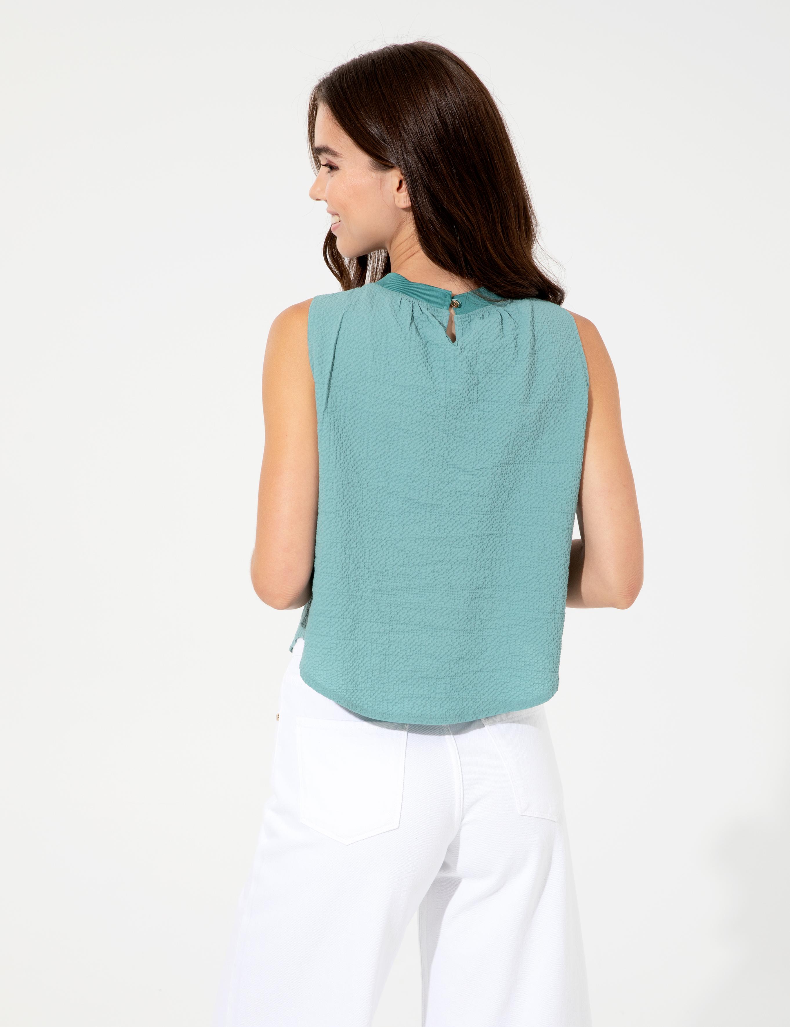 Koyu Mint Comfort Fit Kolsuz Bluz