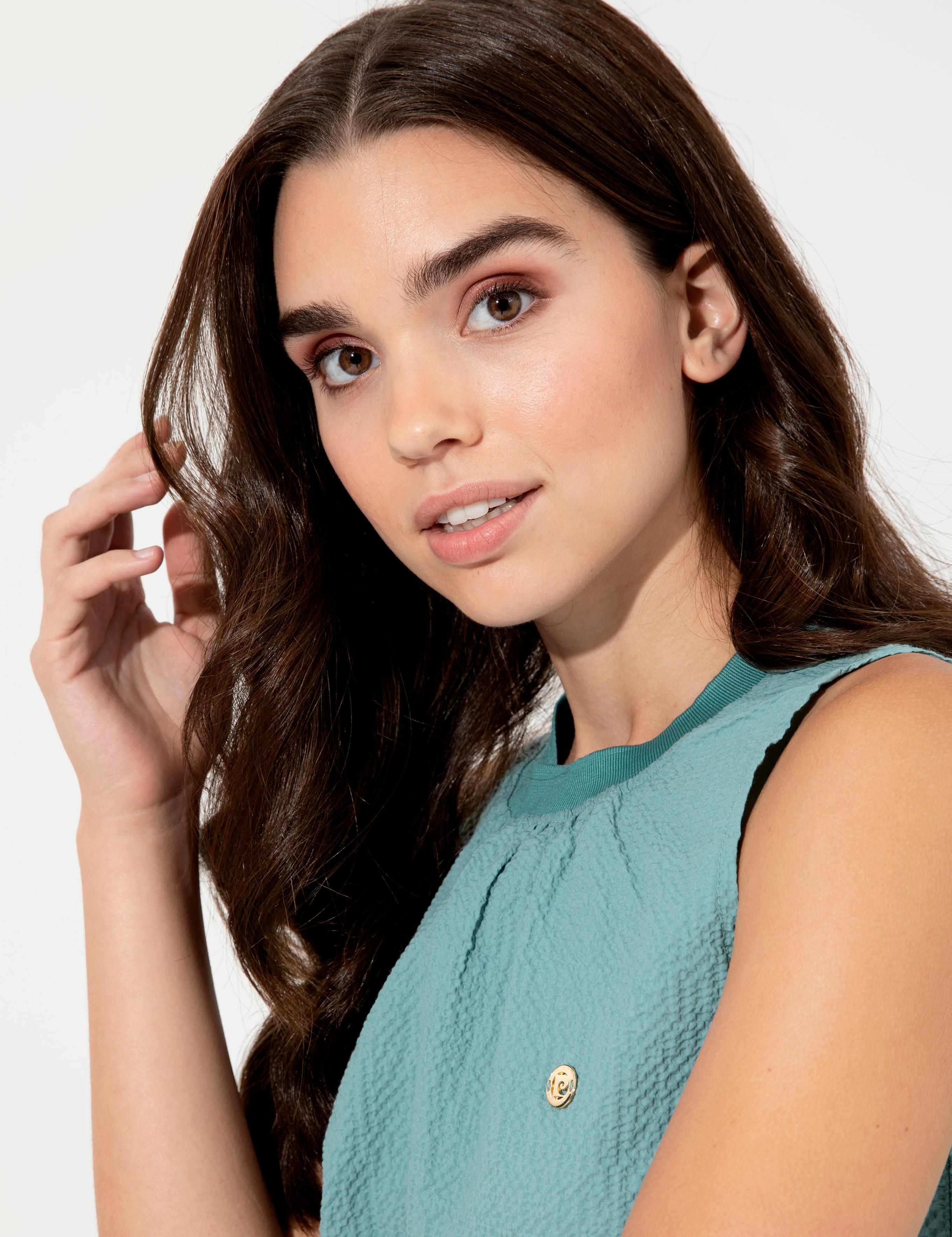 Koyu Mint Comfort Fit Kolsuz Bluz