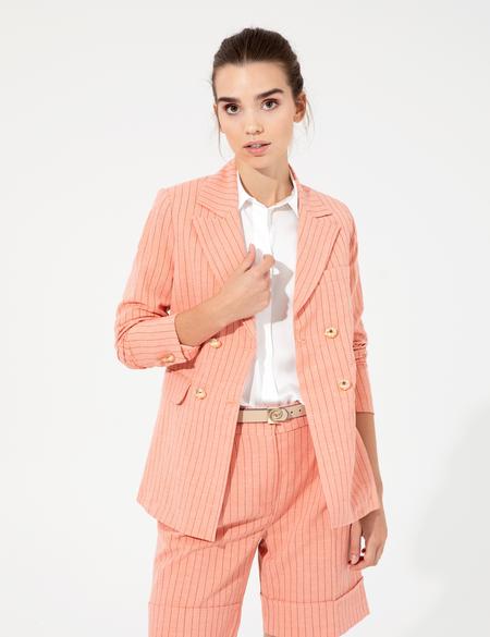 Turuncu Çizgili Keten Karışımlı Kruvaze Ceket - 50246753001