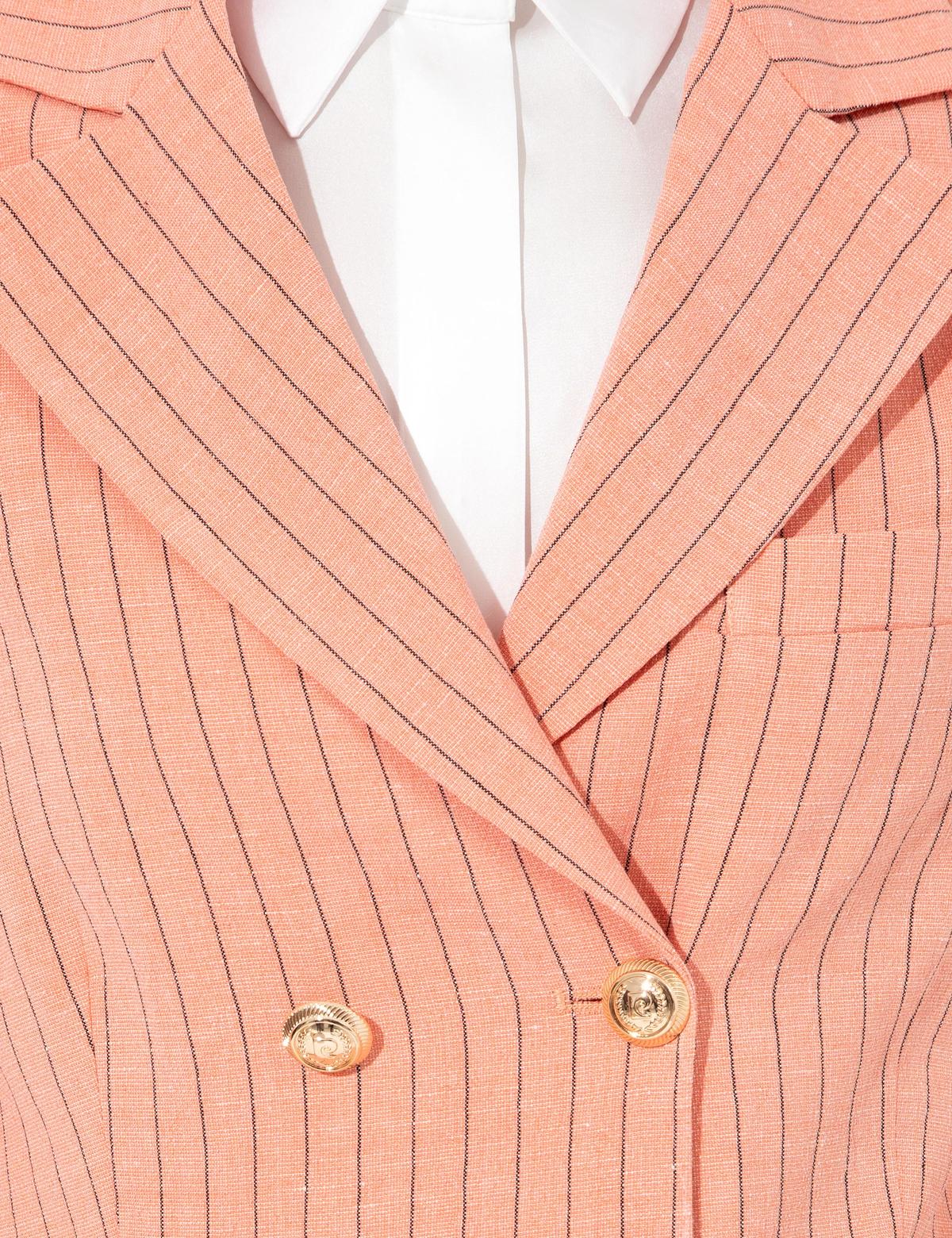 Turuncu Çizgili Keten Karışımlı Kruvaze Ceket - 50246753001