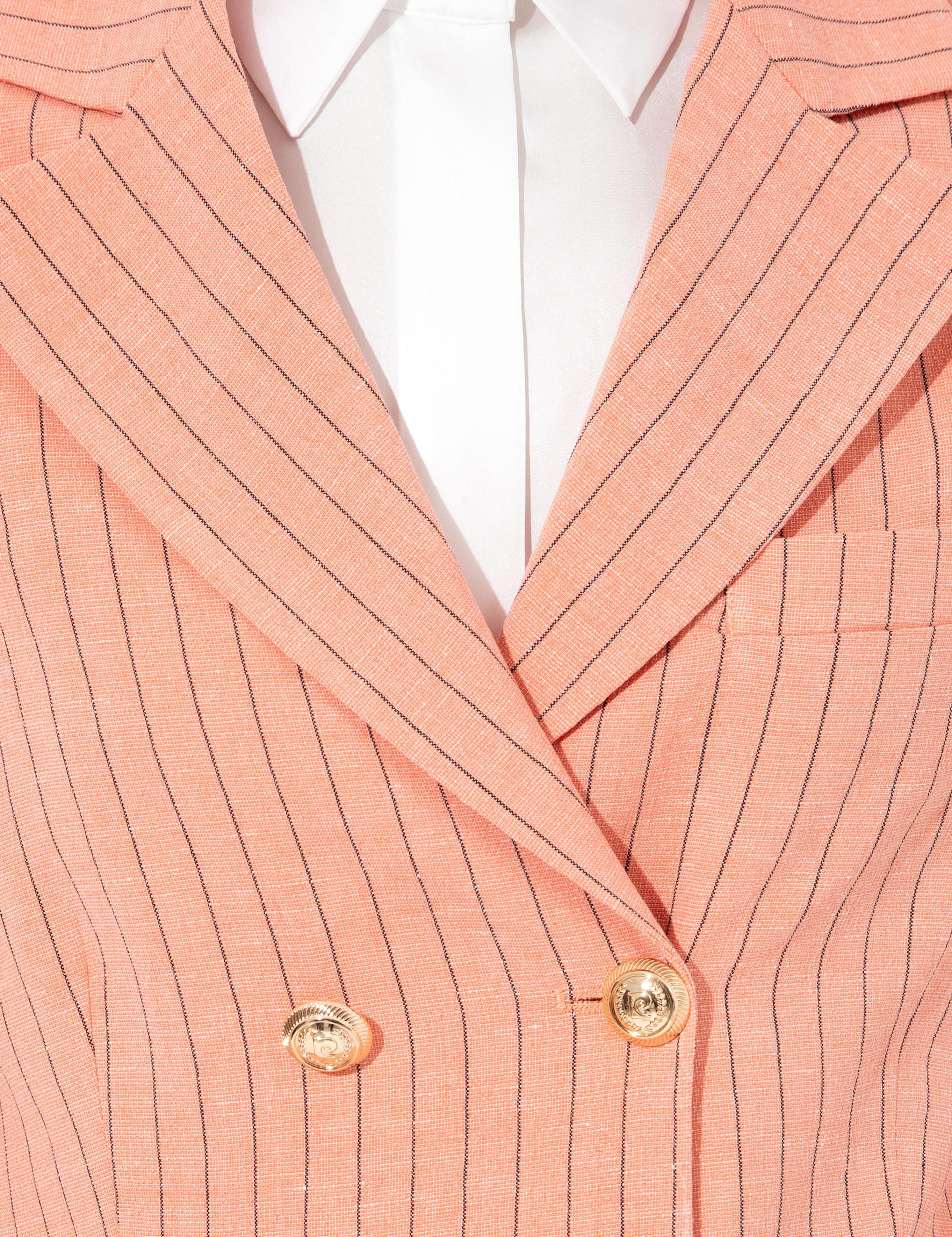 Turuncu Çizgili Keten Karışımlı Kruvaze Ceket