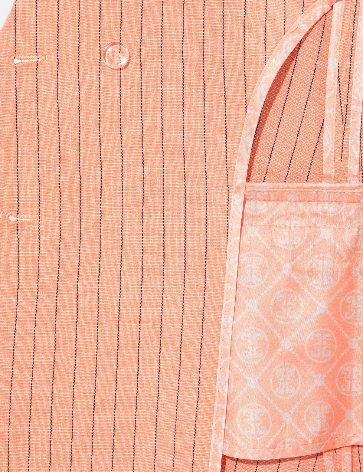 Turuncu Çizgili Keten Karışımlı Kruvaze Ceket - 50246753001