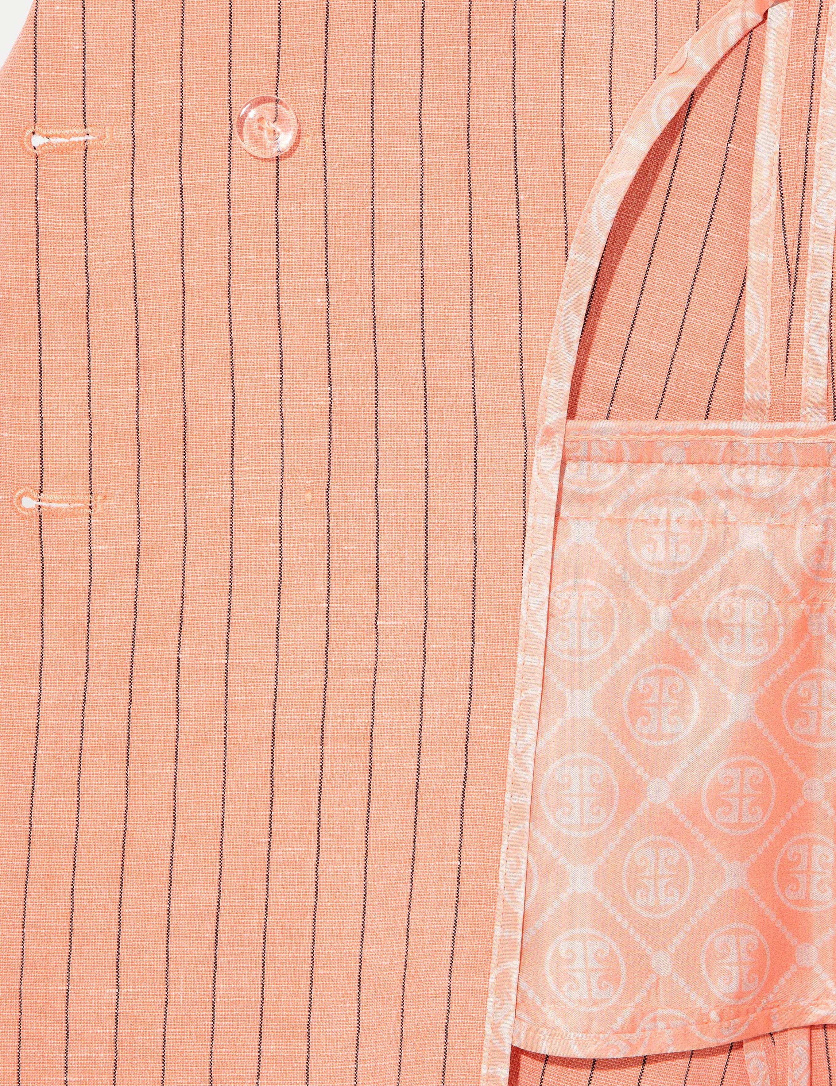 Turuncu Çizgili Keten Karışımlı Kruvaze Ceket