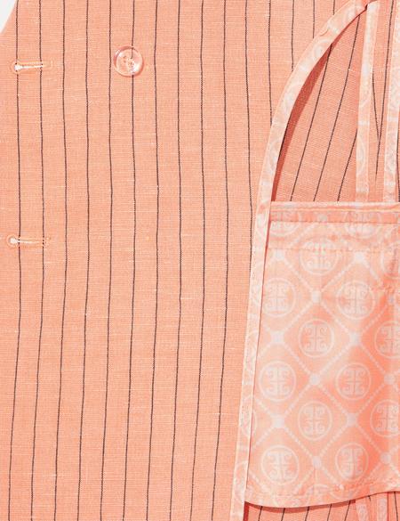 Turuncu Çizgili Keten Karışımlı Kruvaze Ceket - 50246753001