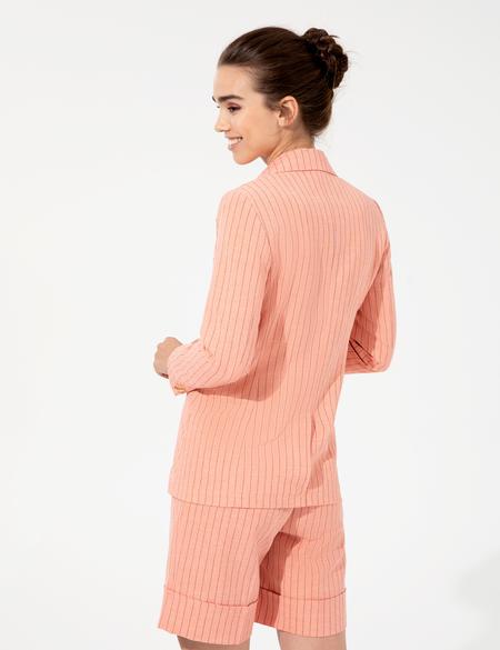 Turuncu Çizgili Keten Karışımlı Kruvaze Ceket - 50246753001