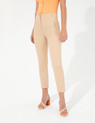 Ekru Carrot Fit Kumaş Pantolon
