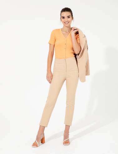 Ekru Carrot Fit Kumaş Pantolon