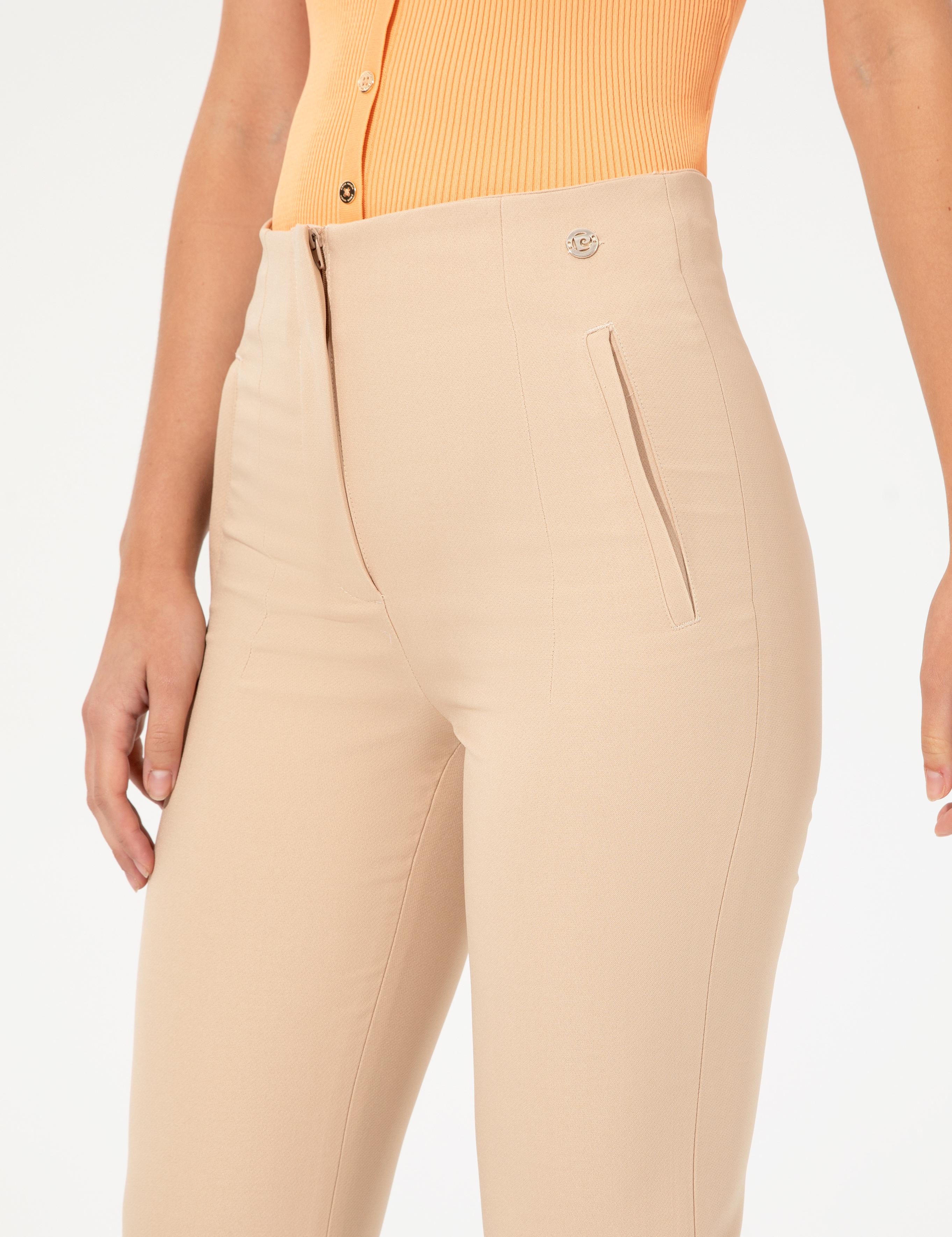 Ekru Carrot Fit Kumaş Pantolon