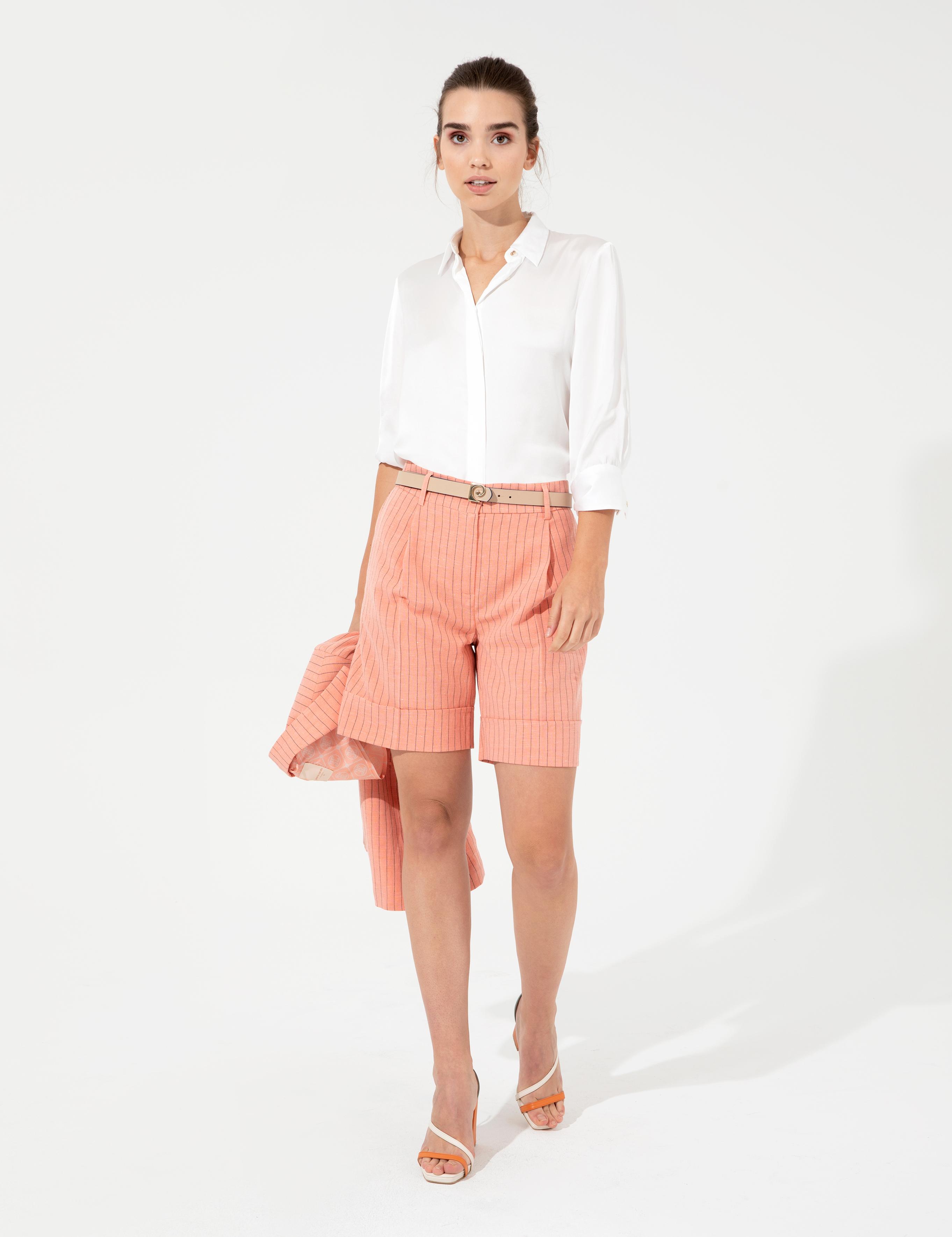 Turuncu Keten Karışımlı Şort