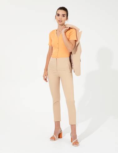 Ekru Carrot Fit Kumaş Pantolon
