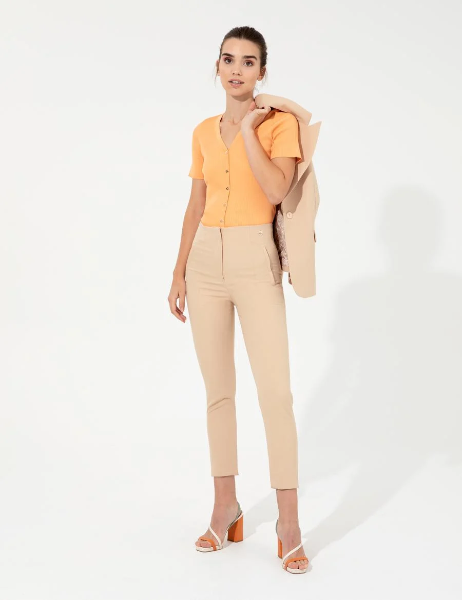 Ekru Carrot Fit Kumaş Pantolon