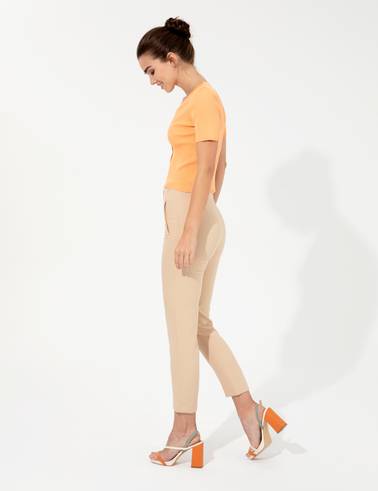 Ekru Carrot Fit Kumaş Pantolon
