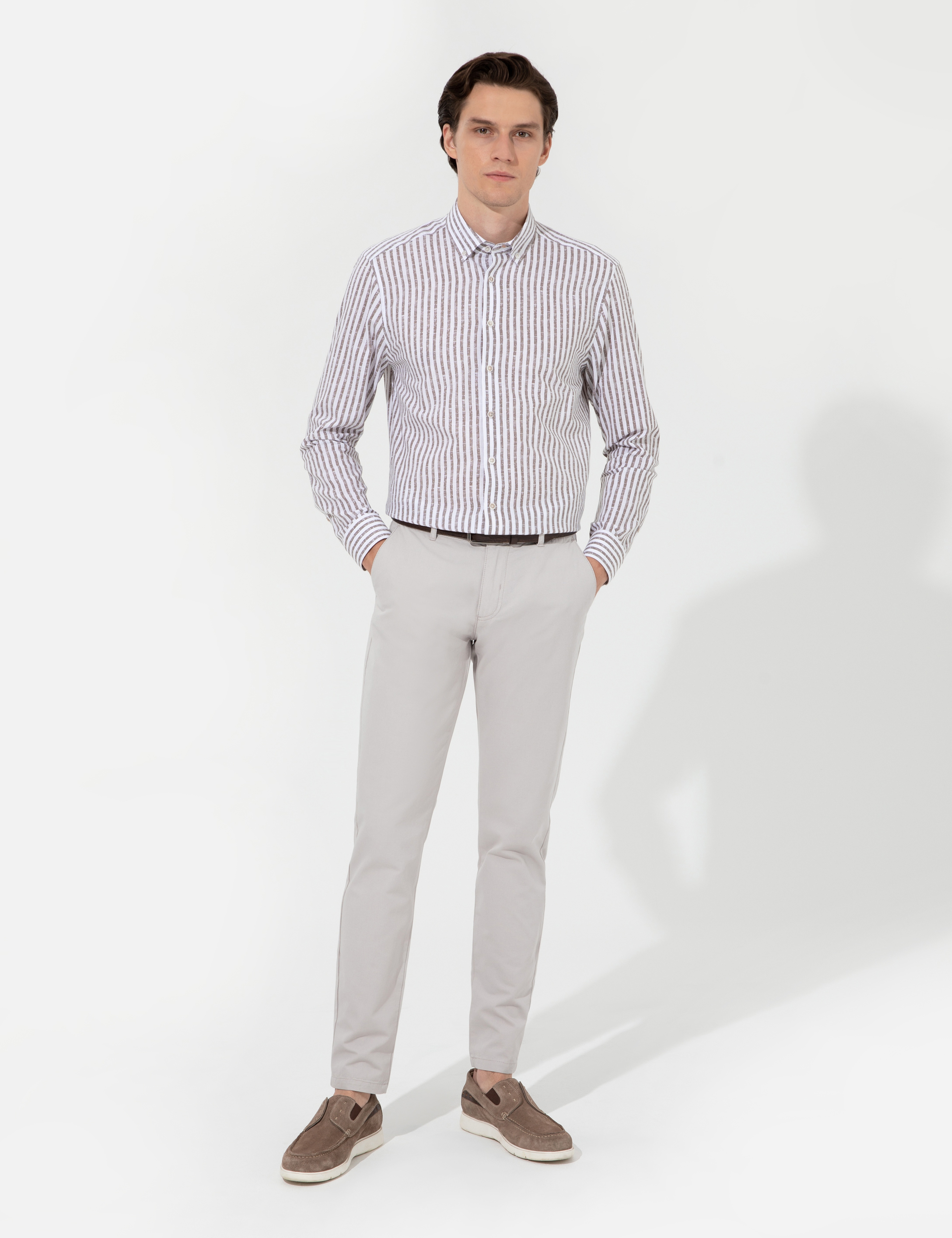 Gri Slim Fit Chino Pantolon - Image 1