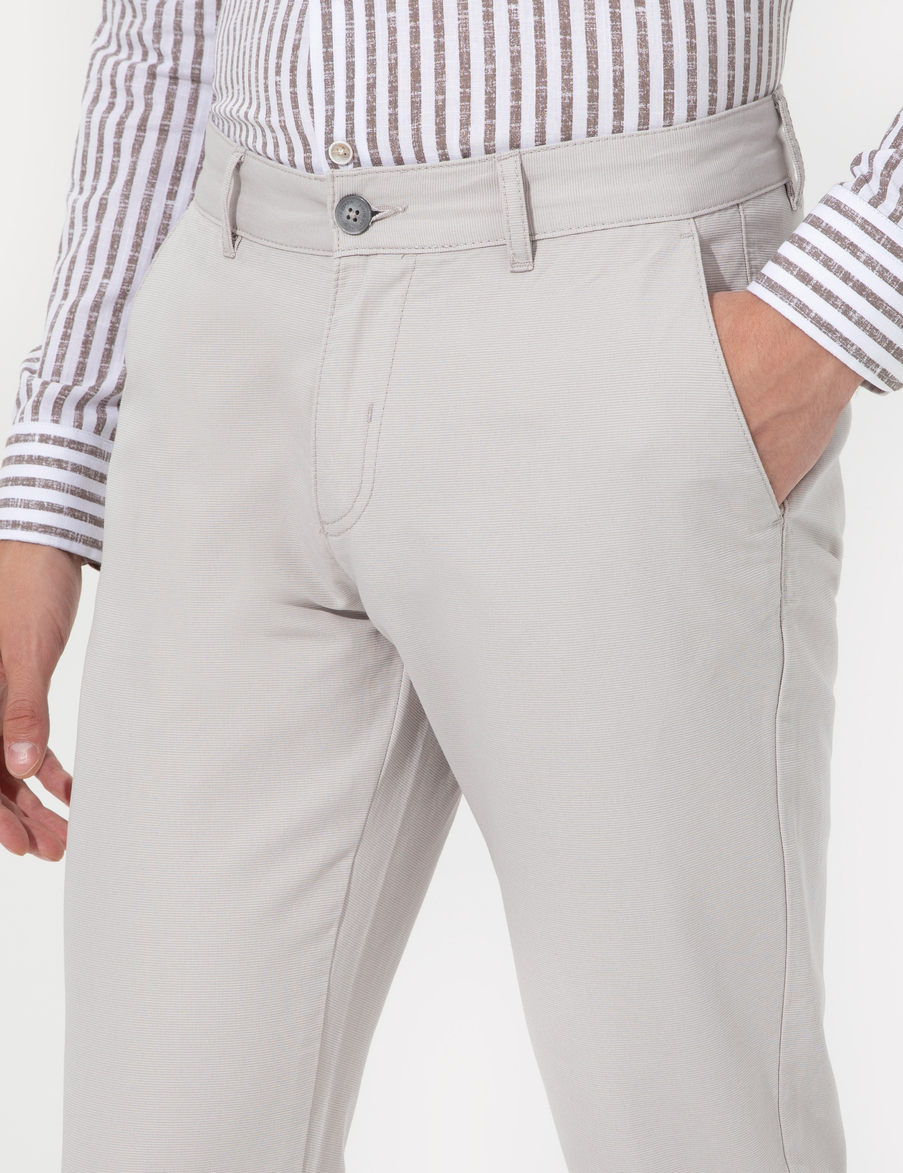 Gri Slim Fit Chino Pantolon - Image 6