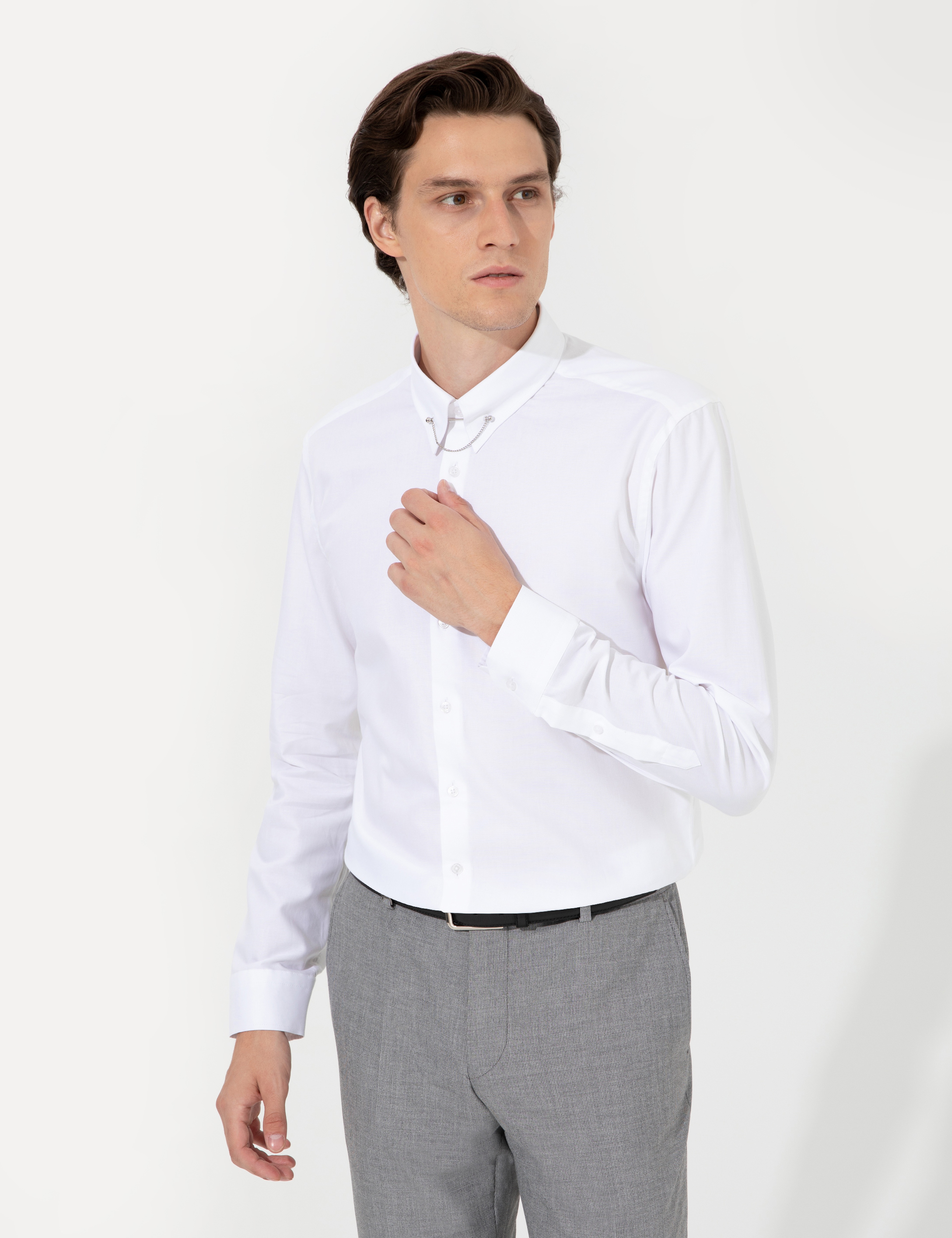 Beyaz Slim Fit Smokin Gömlek