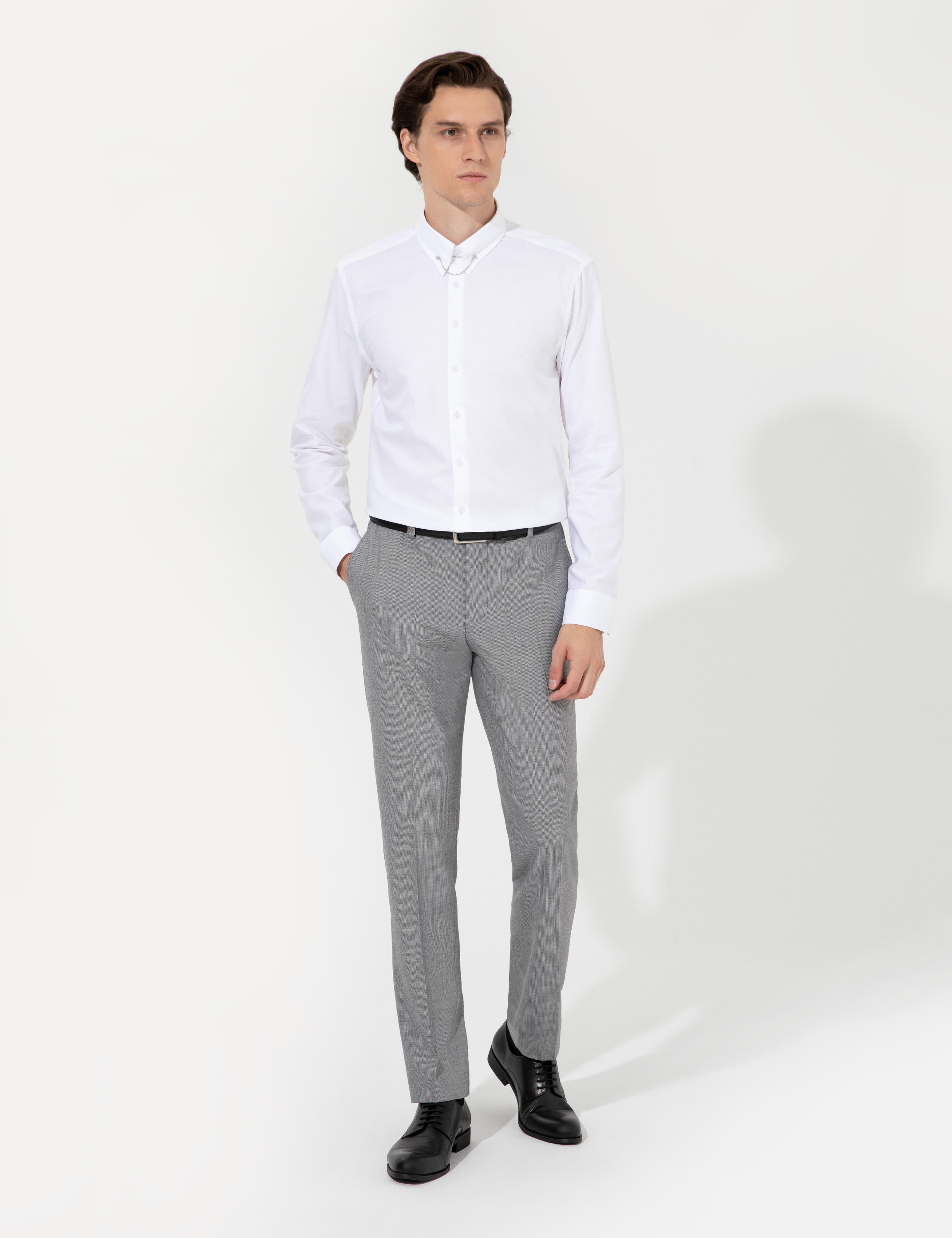 Beyaz Slim Fit Smokin Gömlek - Image 4