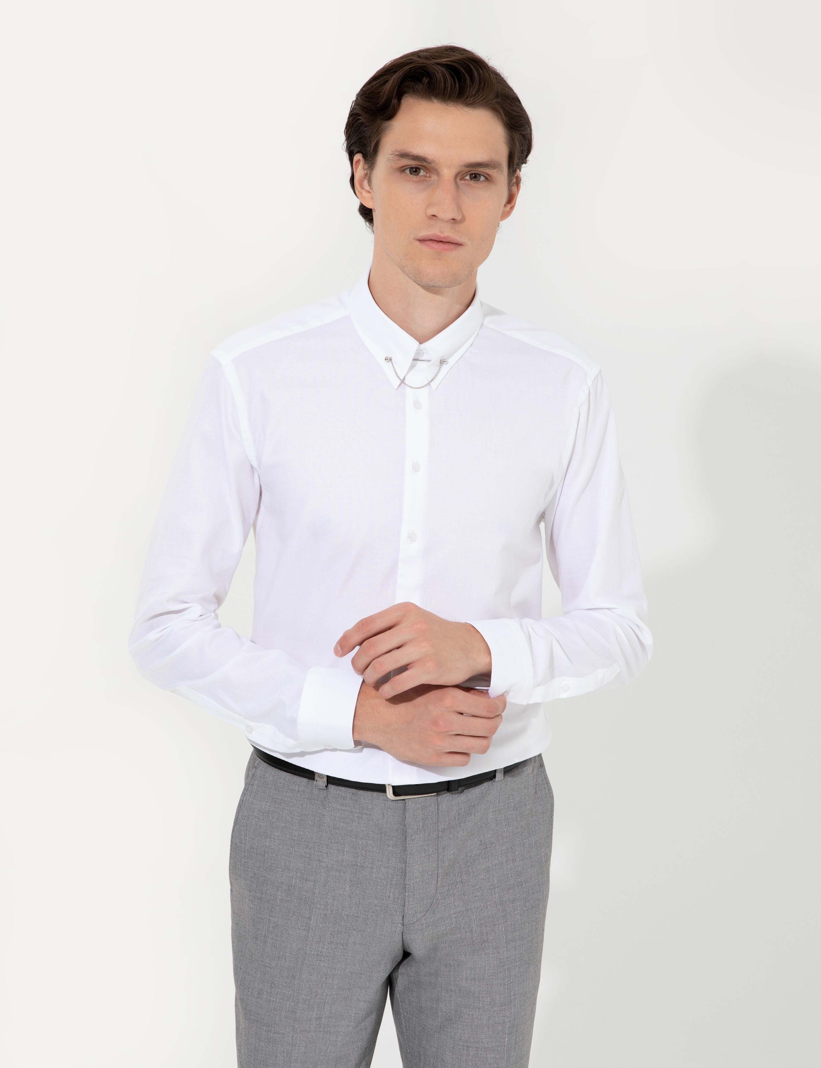 Beyaz Slim Fit Smokin Gömlek