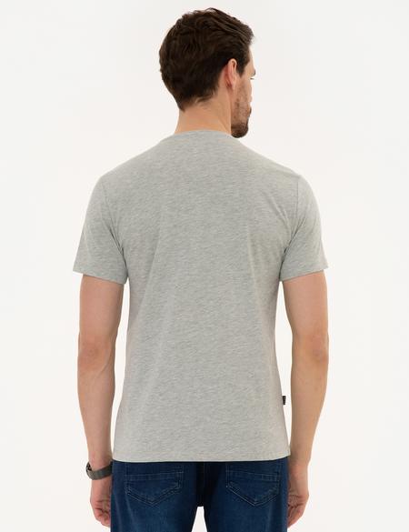 Açık Gri Melanj Slim Fit Bisiklet Yaka T-Shirt - 50226352004