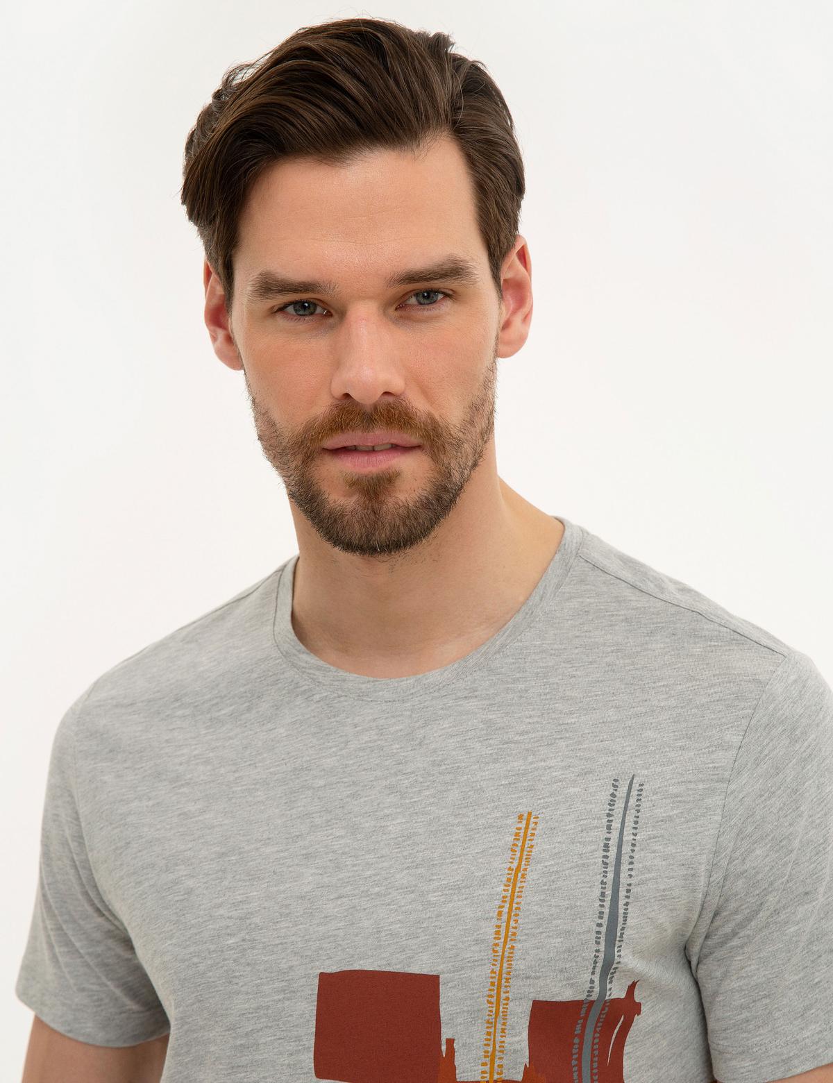 Açık Gri Melanj Slim Fit Bisiklet Yaka T-Shirt - 50226352004